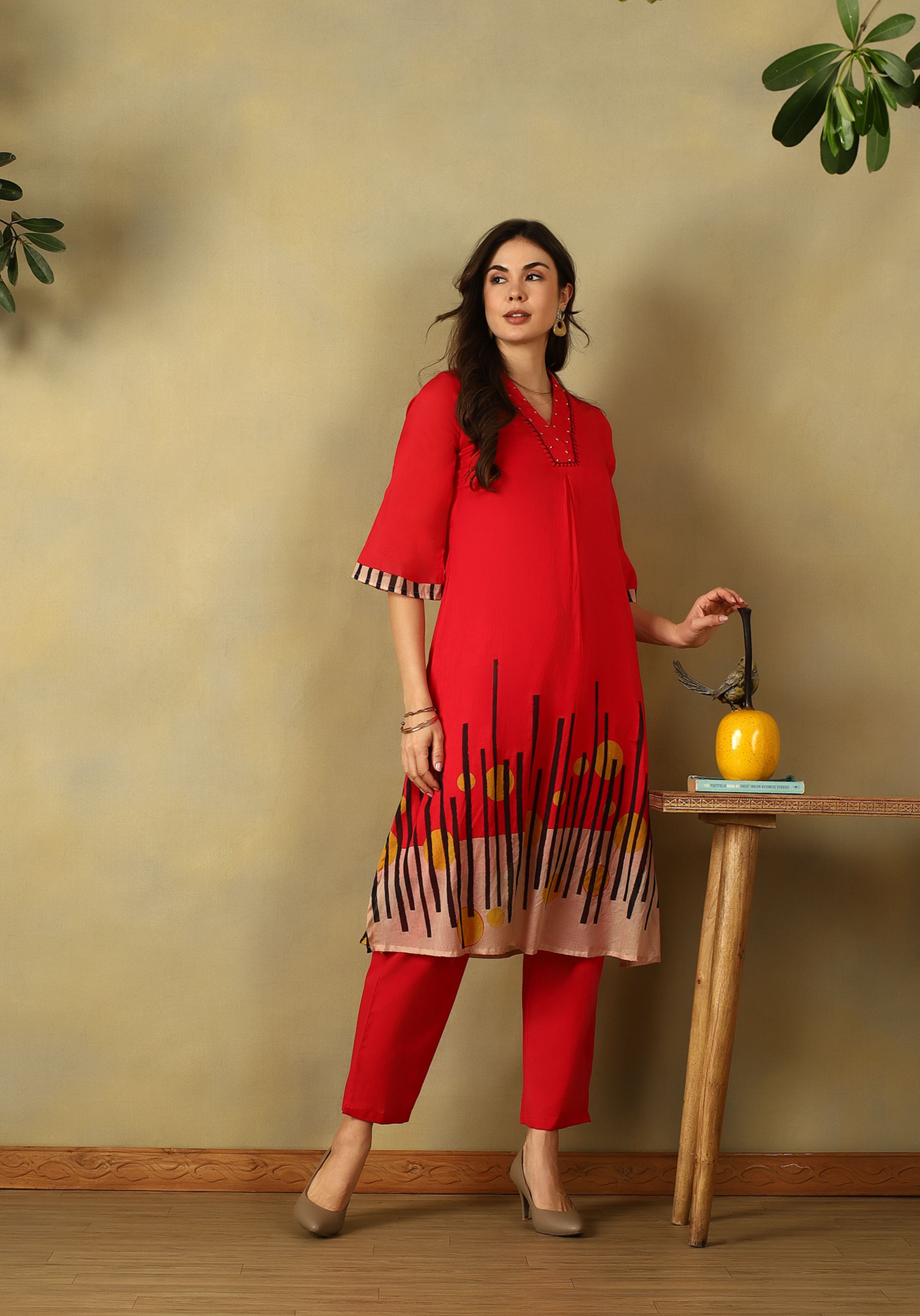 Red Saisha A-Line Kurta Set