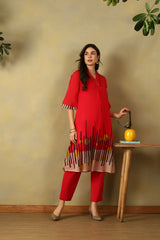 Red Saisha A-Line Kurta Set