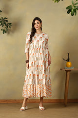 Cream Kavya Tiered Anarkali Dress