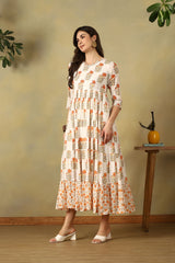 Cream Kavya Tiered Anarkali Dress