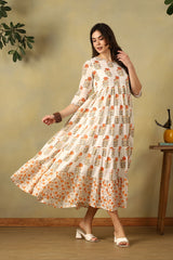Cream Kavya Tiered Anarkali Dress