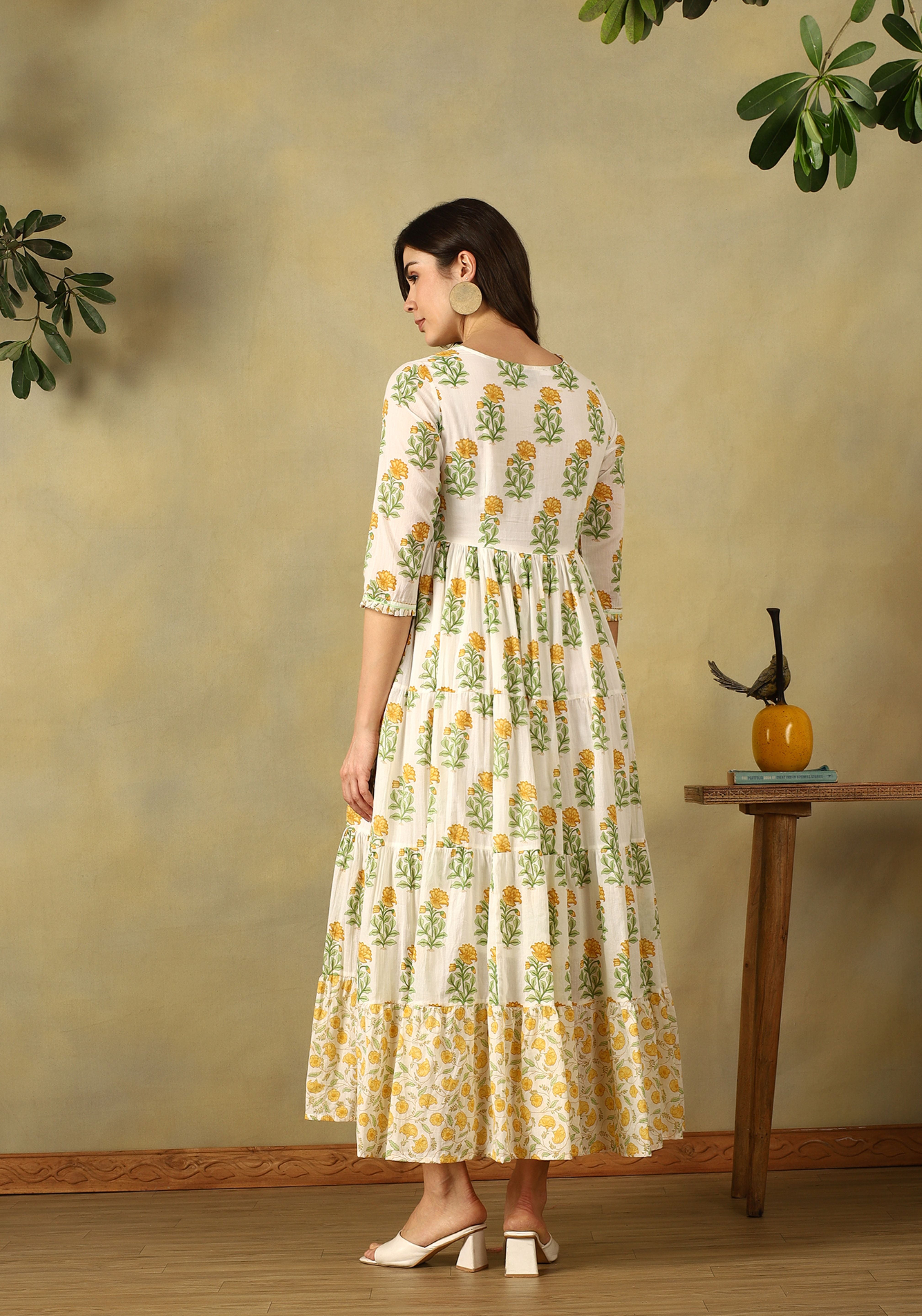 Off-White Sanvi Tiered Anarkali Dress