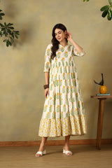 Off-White Sanvi Tiered Anarkali Dress