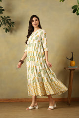 Off-White Sanvi Tiered Anarkali Dress