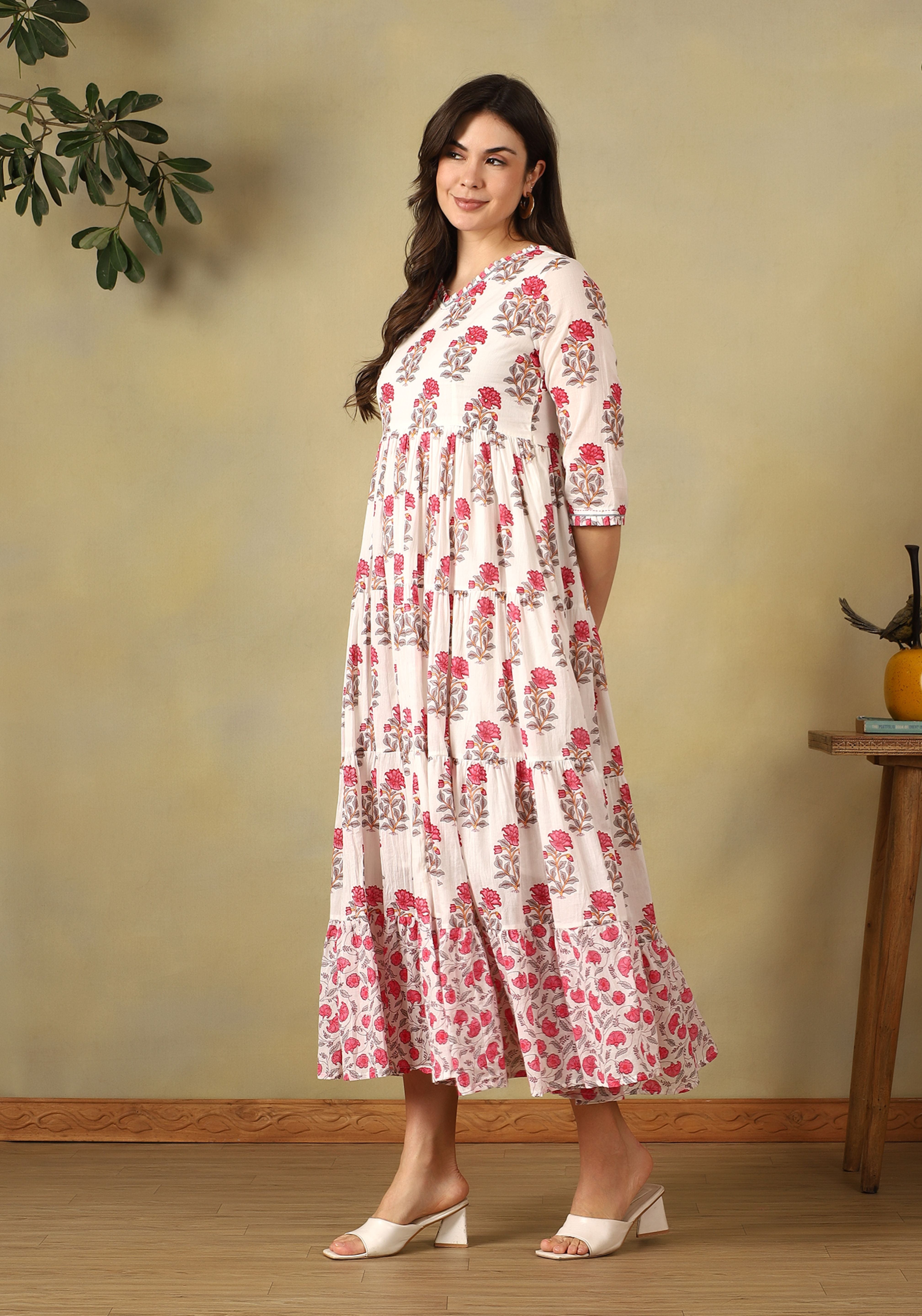 Off-White Advika Tiered Anarkali Dress