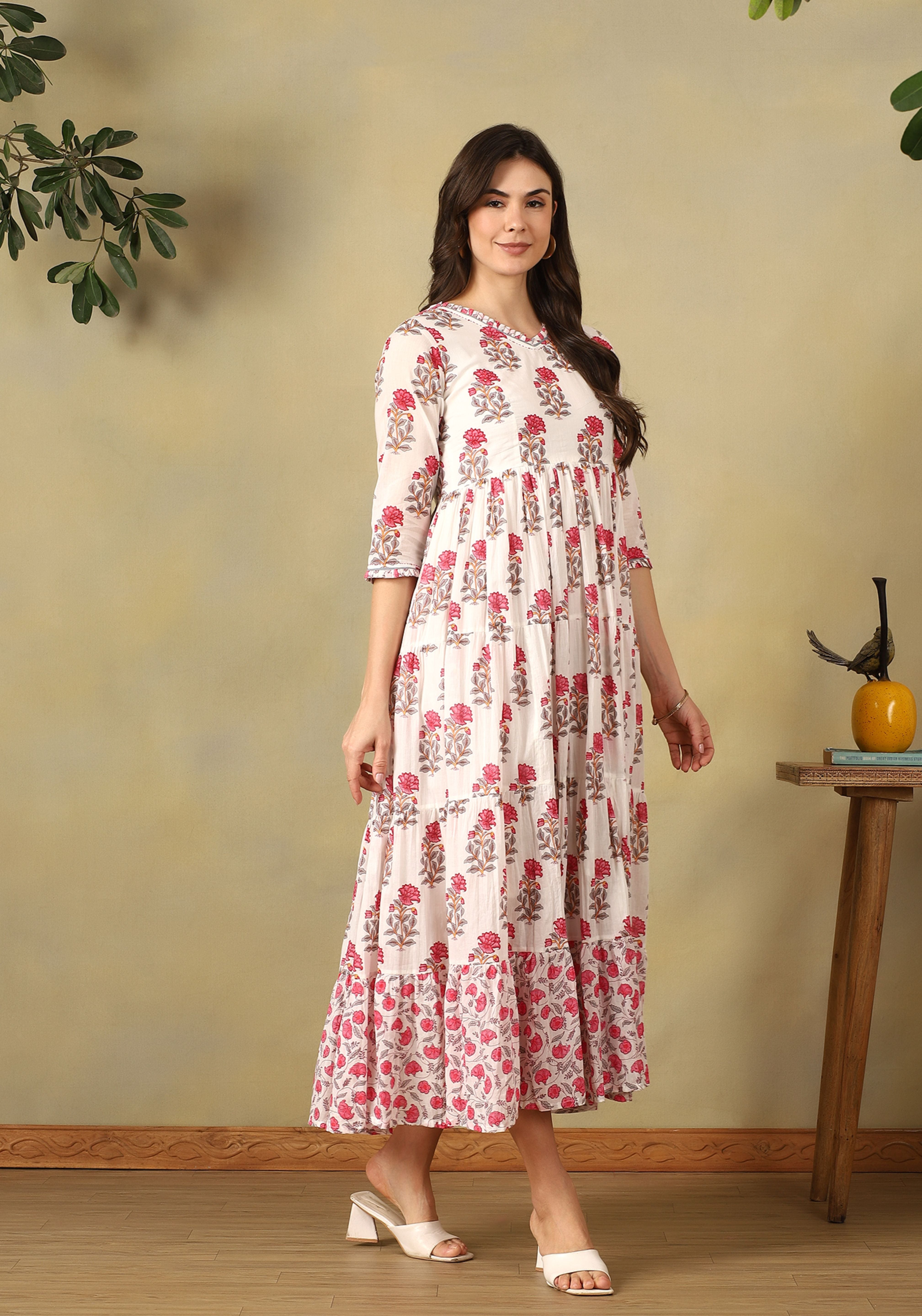 Off-White Advika Tiered Anarkali Dress