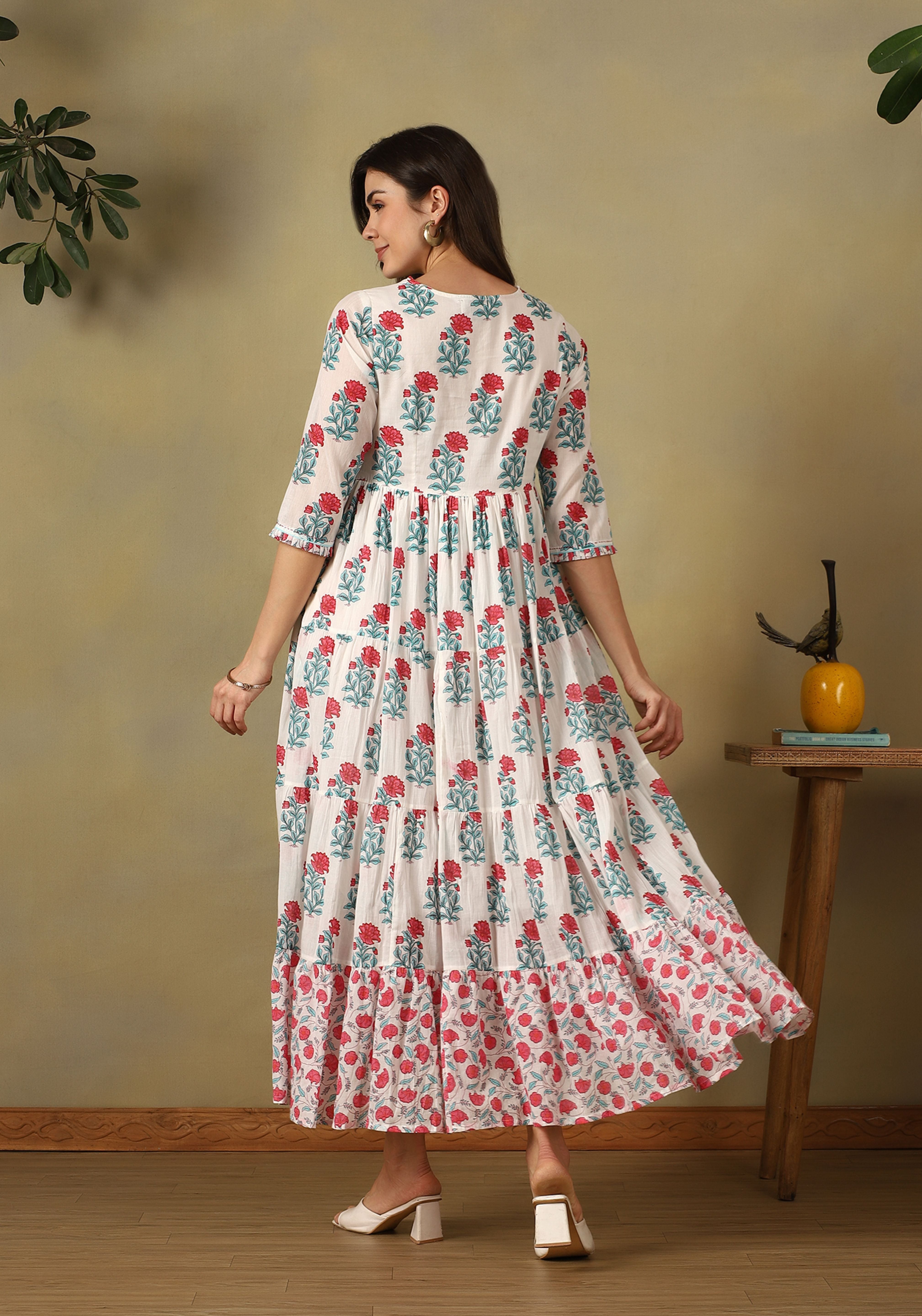 Off-White Ishani Tiered Anarkali Dress