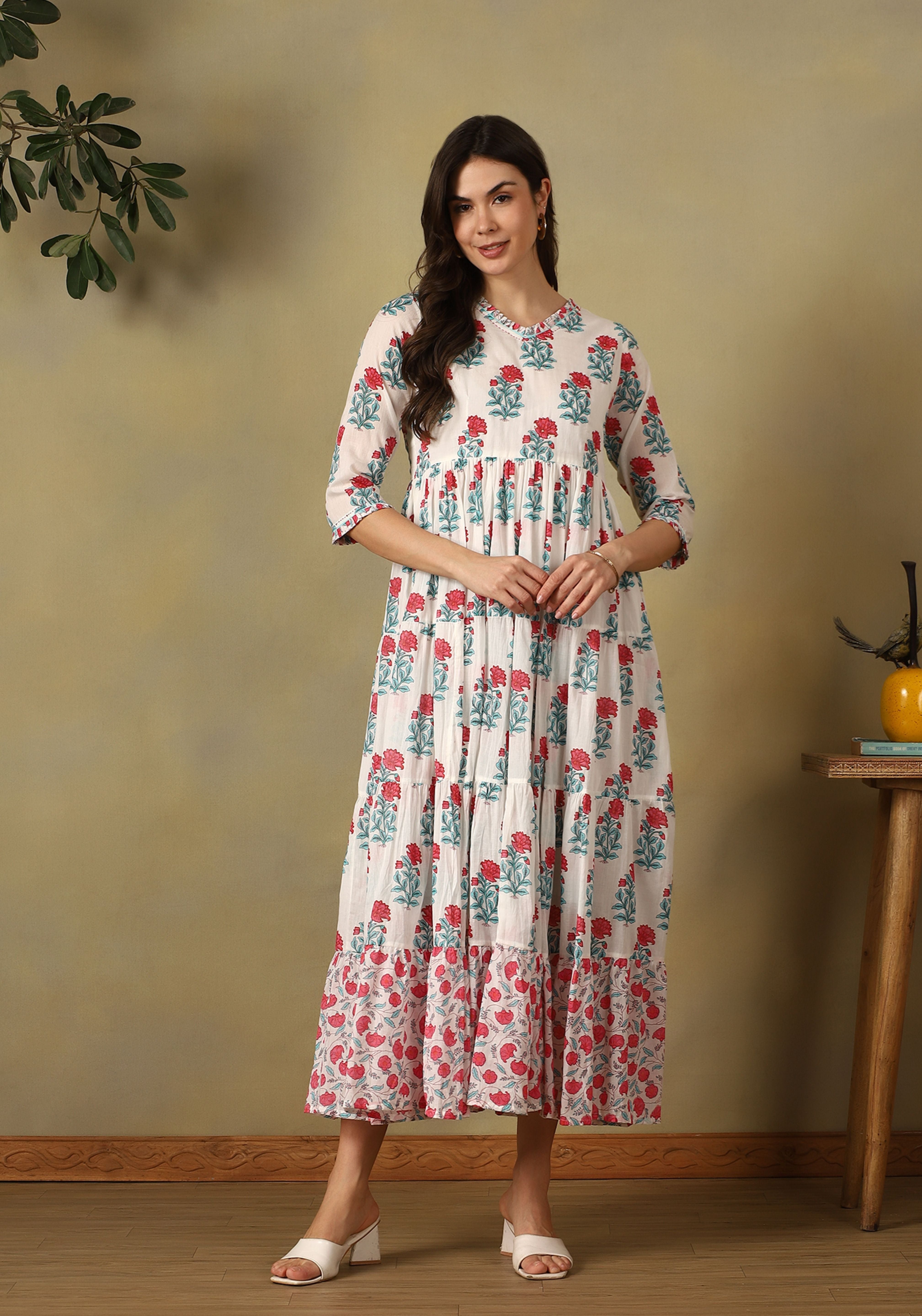 Off-White Ishani Tiered Anarkali Dress