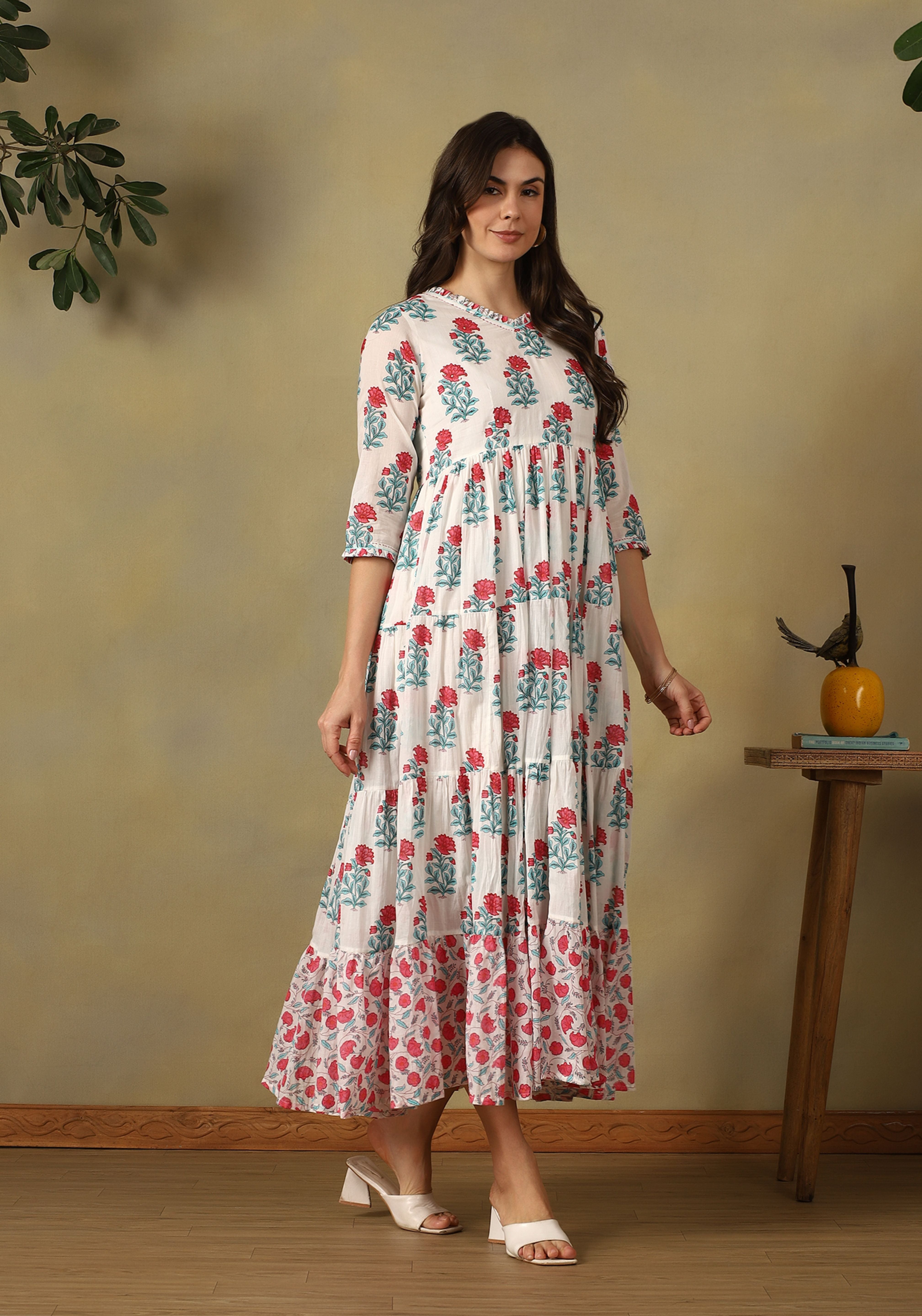 Off-White Ishani Tiered Anarkali Dress