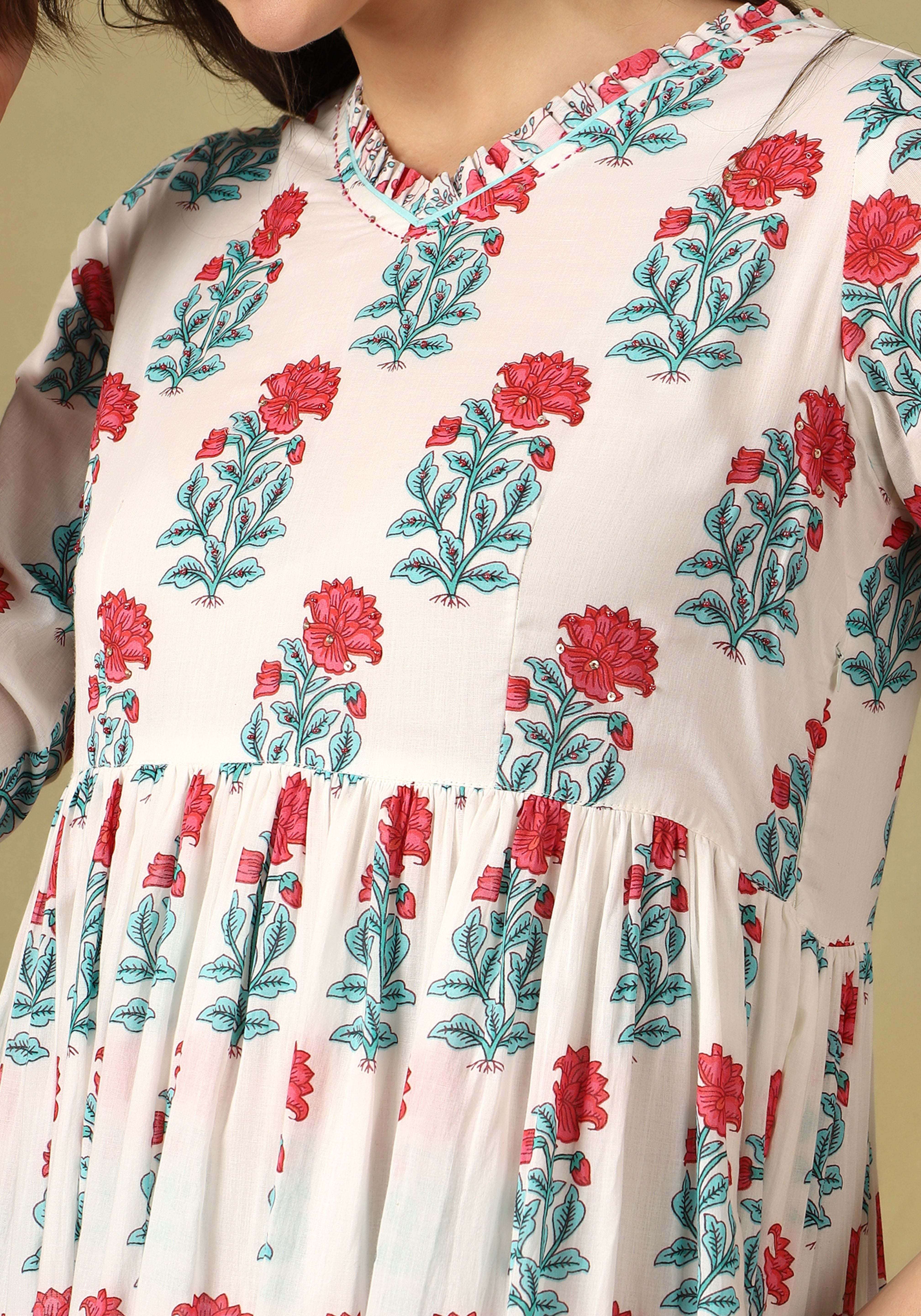 Off-White Ishani Tiered Anarkali Dress