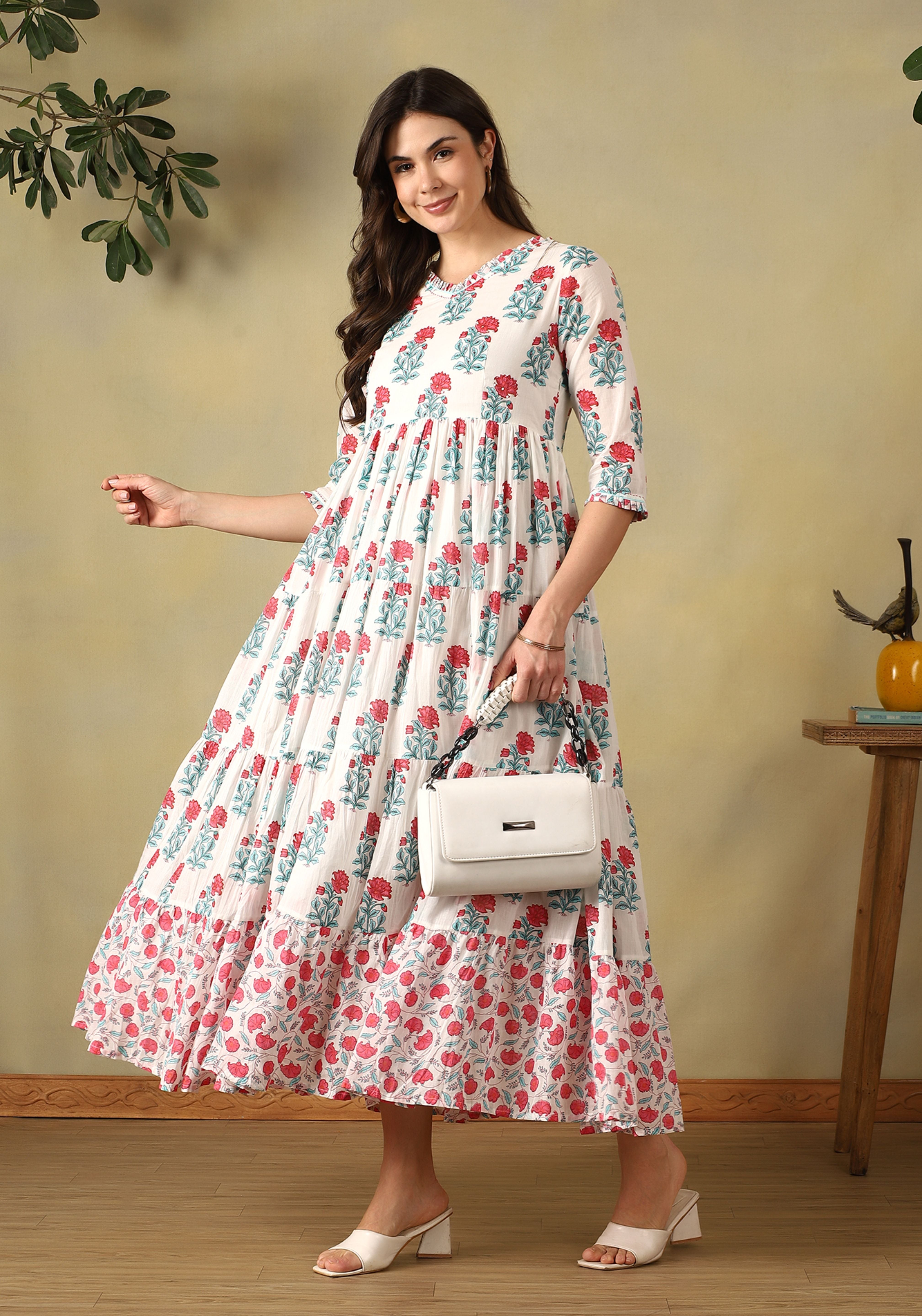 Off-White Ishani Tiered Anarkali Dress