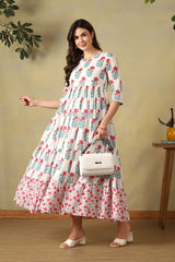 Off-White Ishani Tiered Anarkali Dress