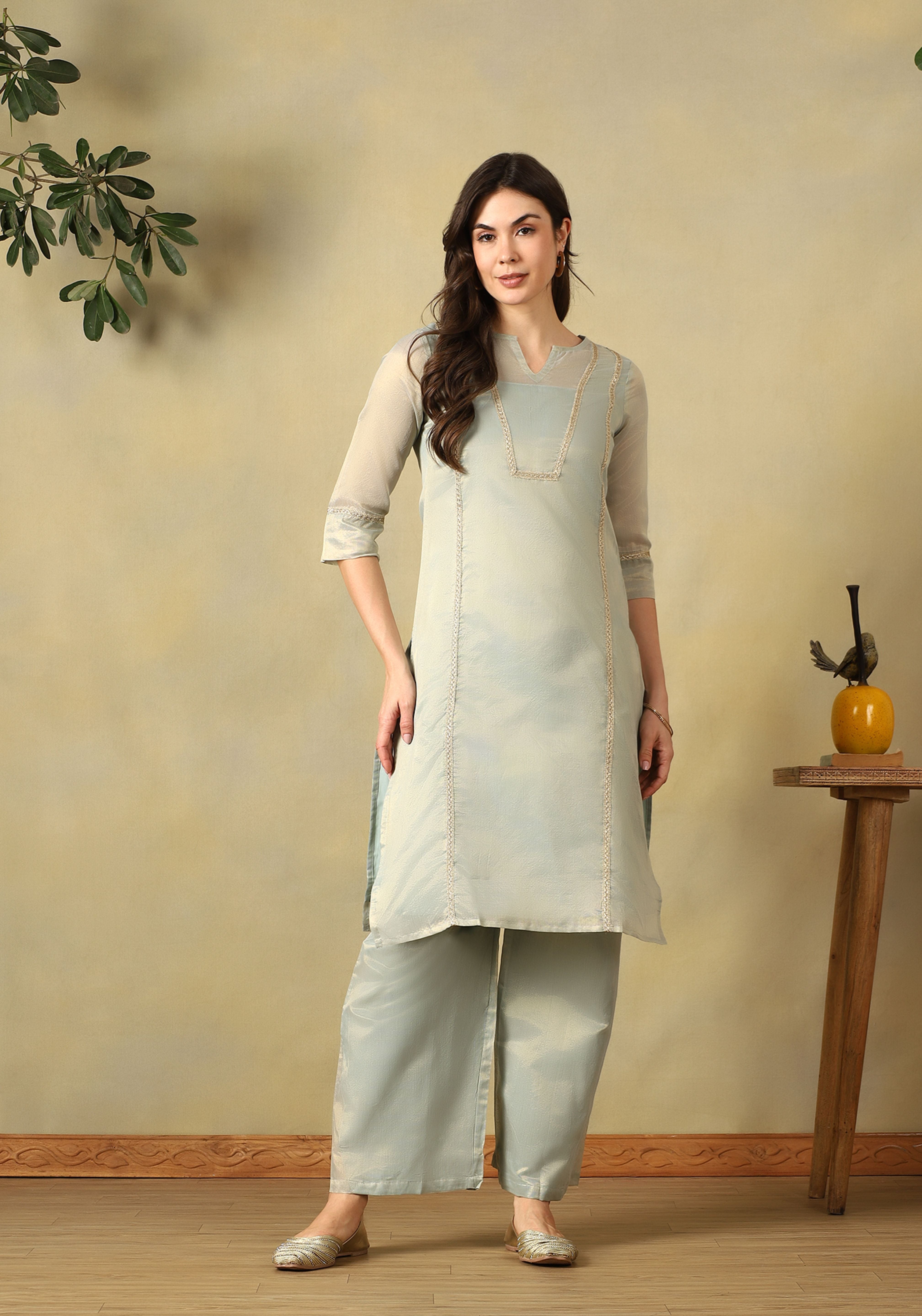 Sea Grey Ira Straight Kurta Set