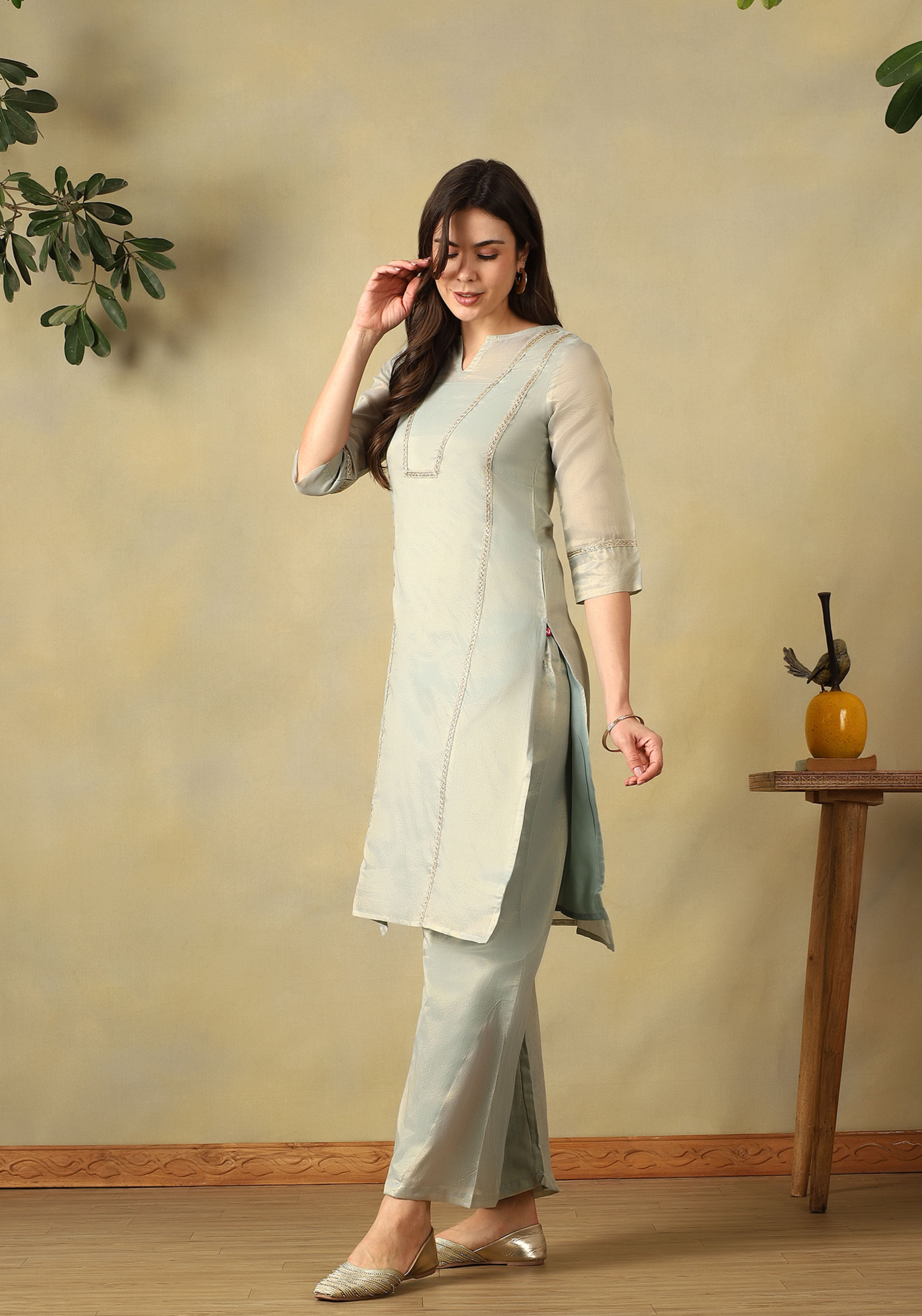 Sea Grey Ira Straight Kurta Set