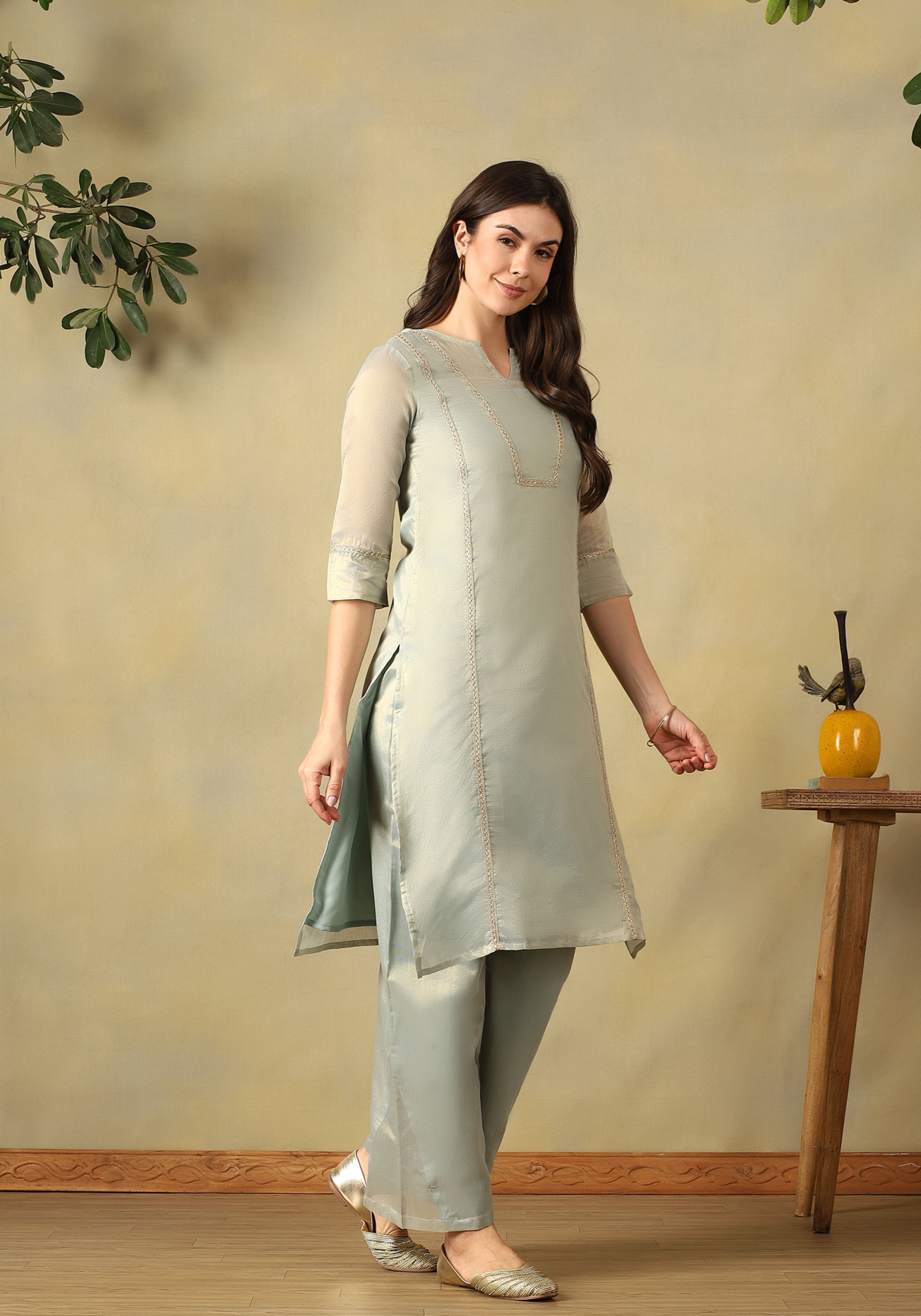 Sea Grey Ira Straight Kurta Set