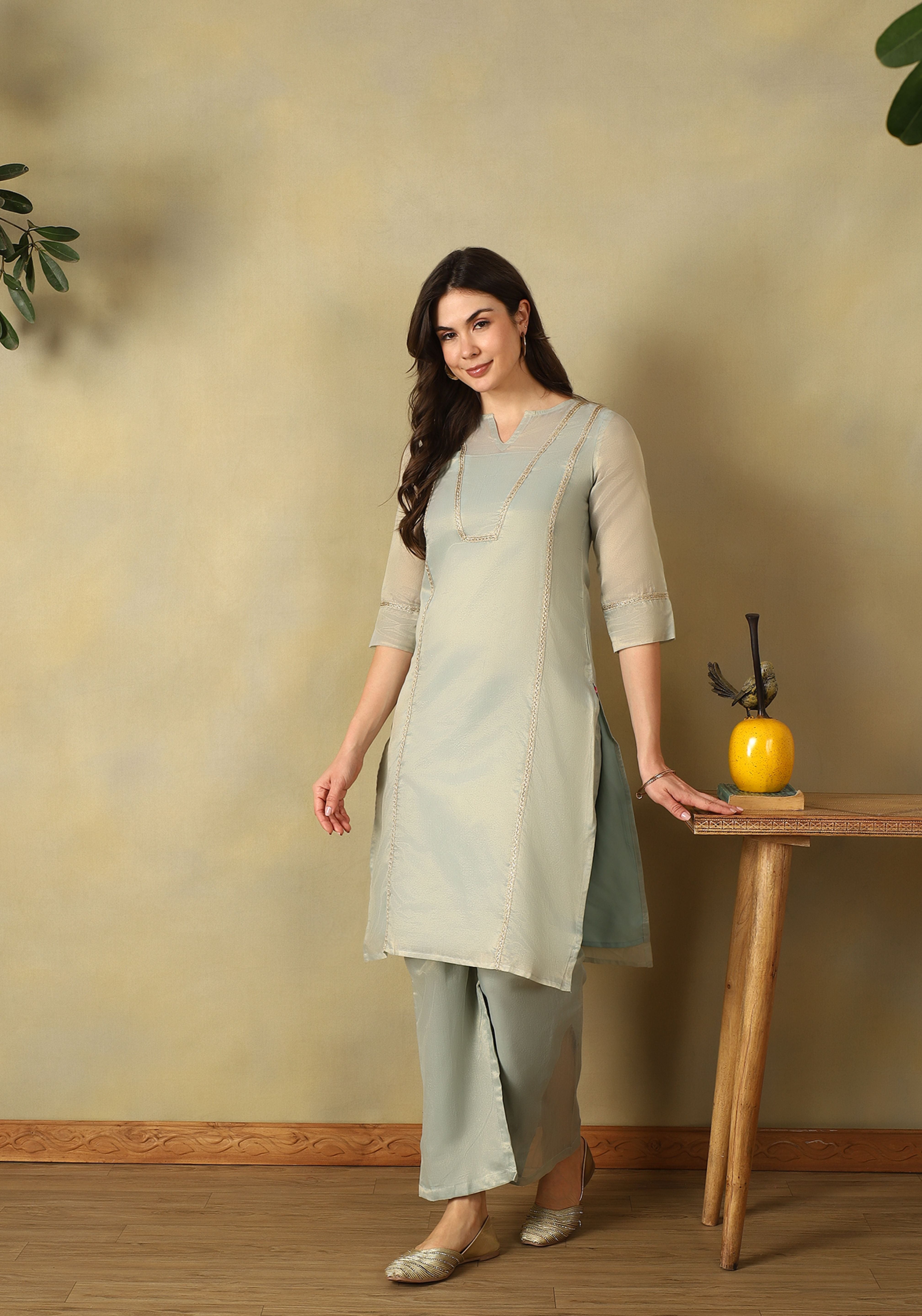 Sea Grey Ira Straight Kurta Set