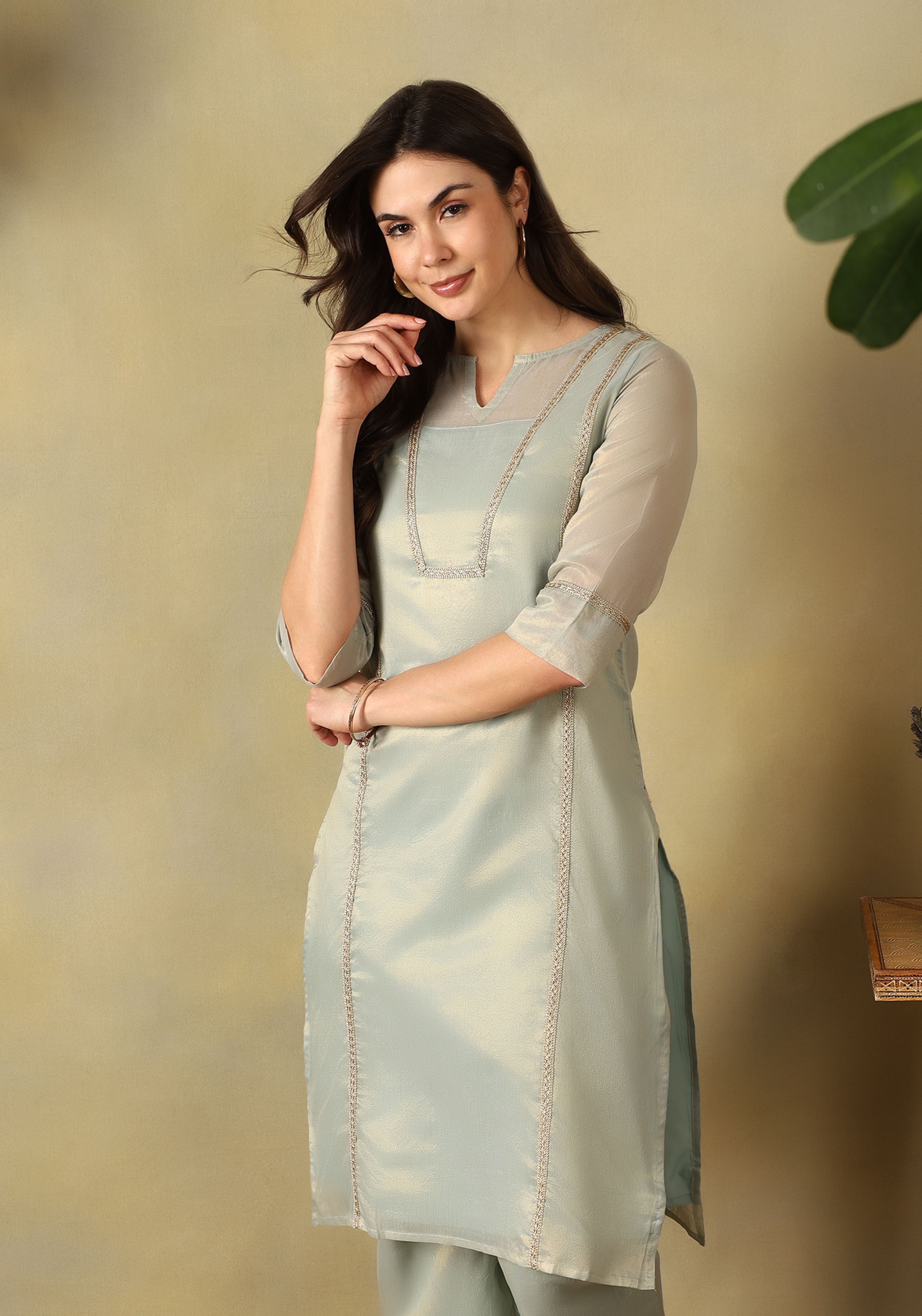 Sea Grey Ira Straight Kurta Set