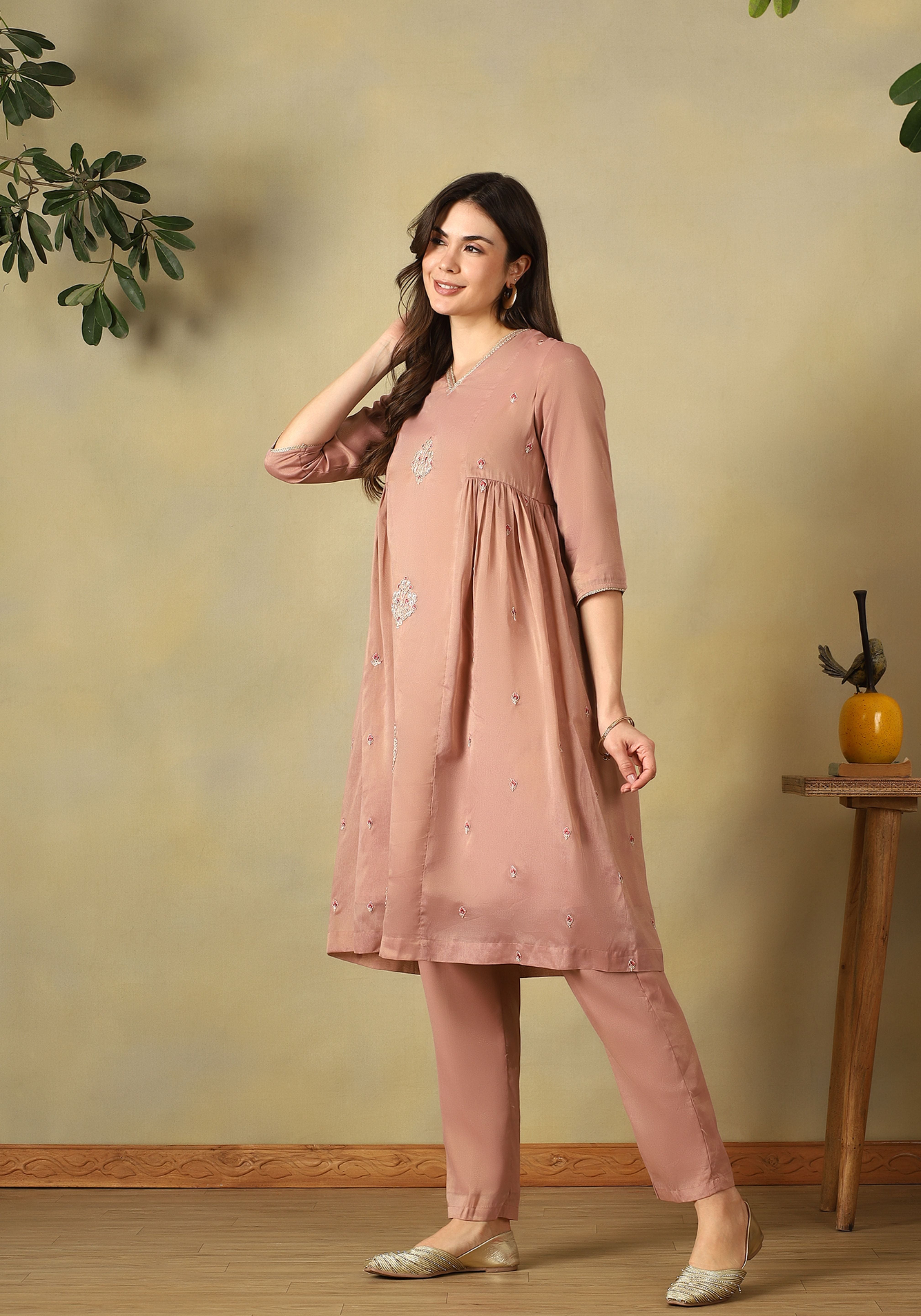 Dusty Rose Sia A-Line Kurta Set