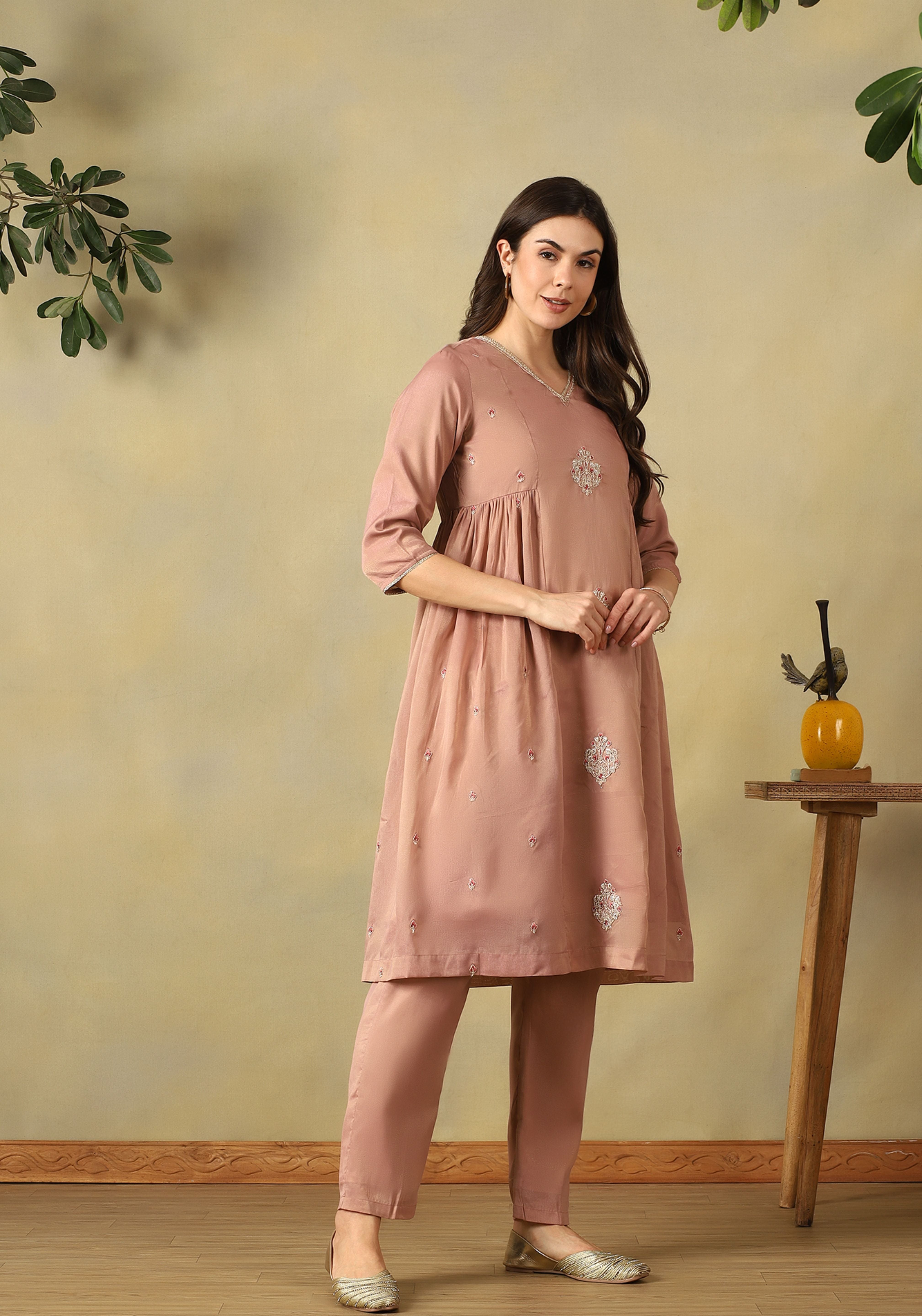 Dusty Rose Sia A-Line Kurta Set