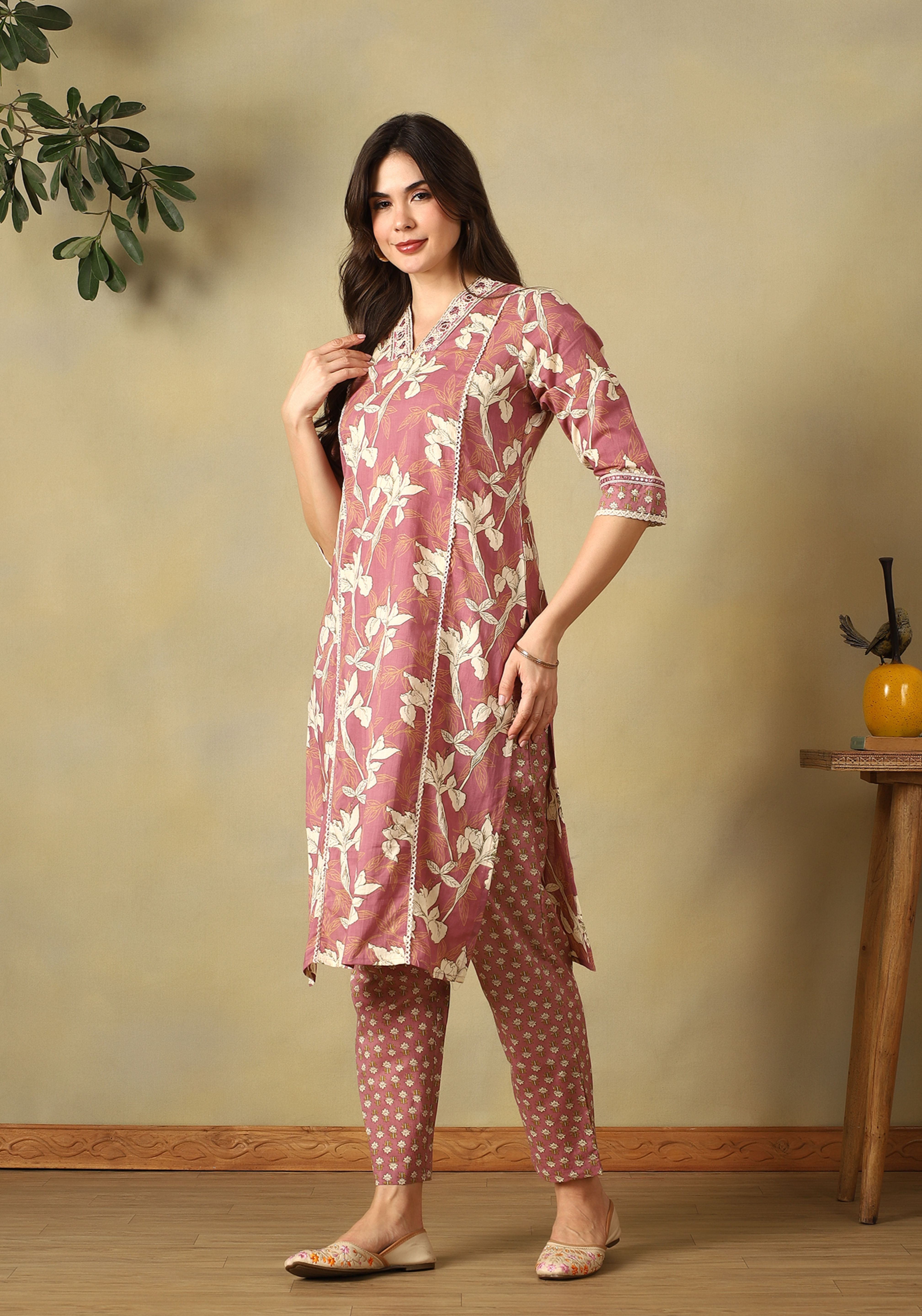 Mauve Tara  Straight Suit Set