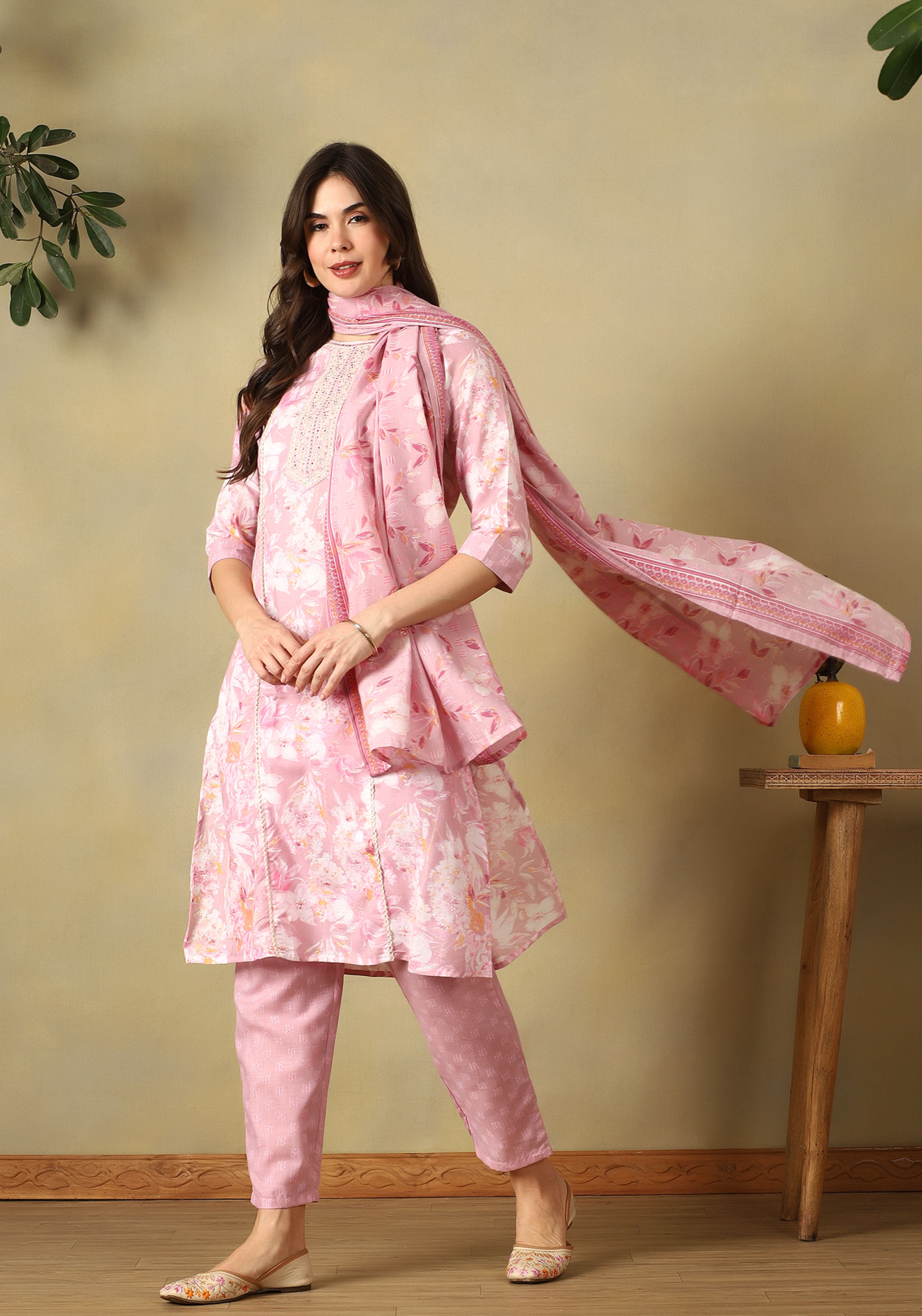 Pink Inaaya Straight Suit Se