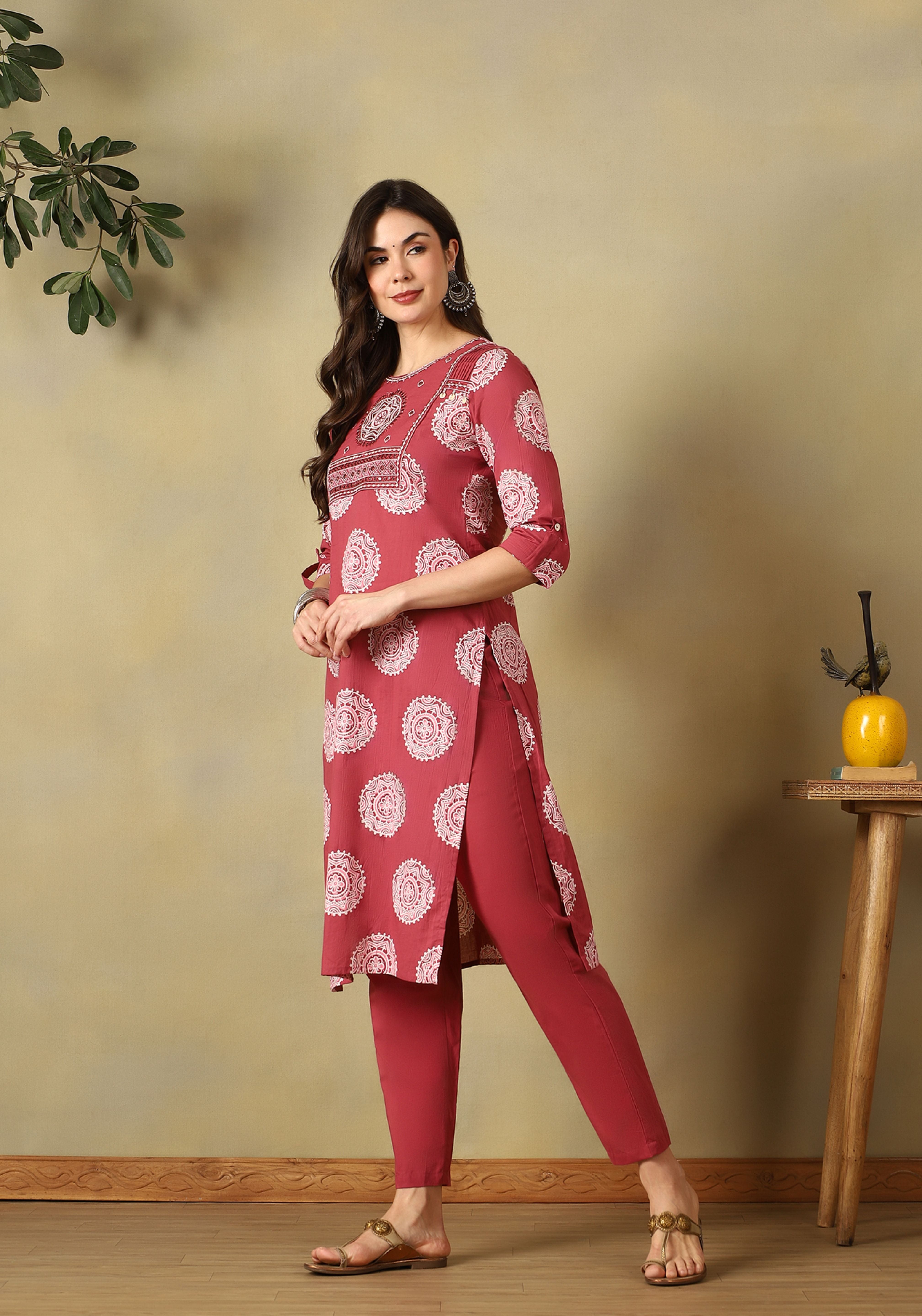 Maroon Keya Straight Suit Set
