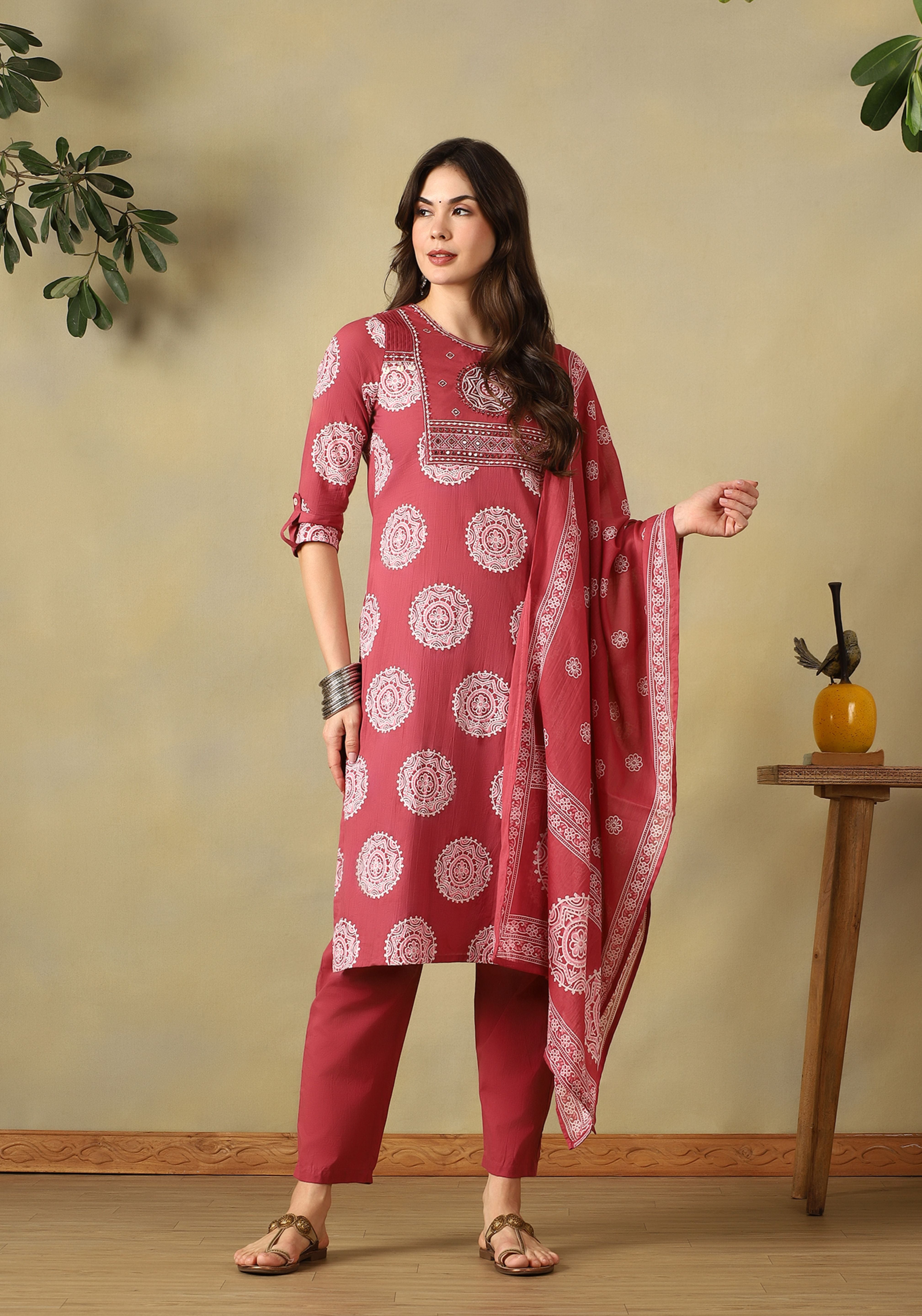 Maroon Keya Straight Suit Set