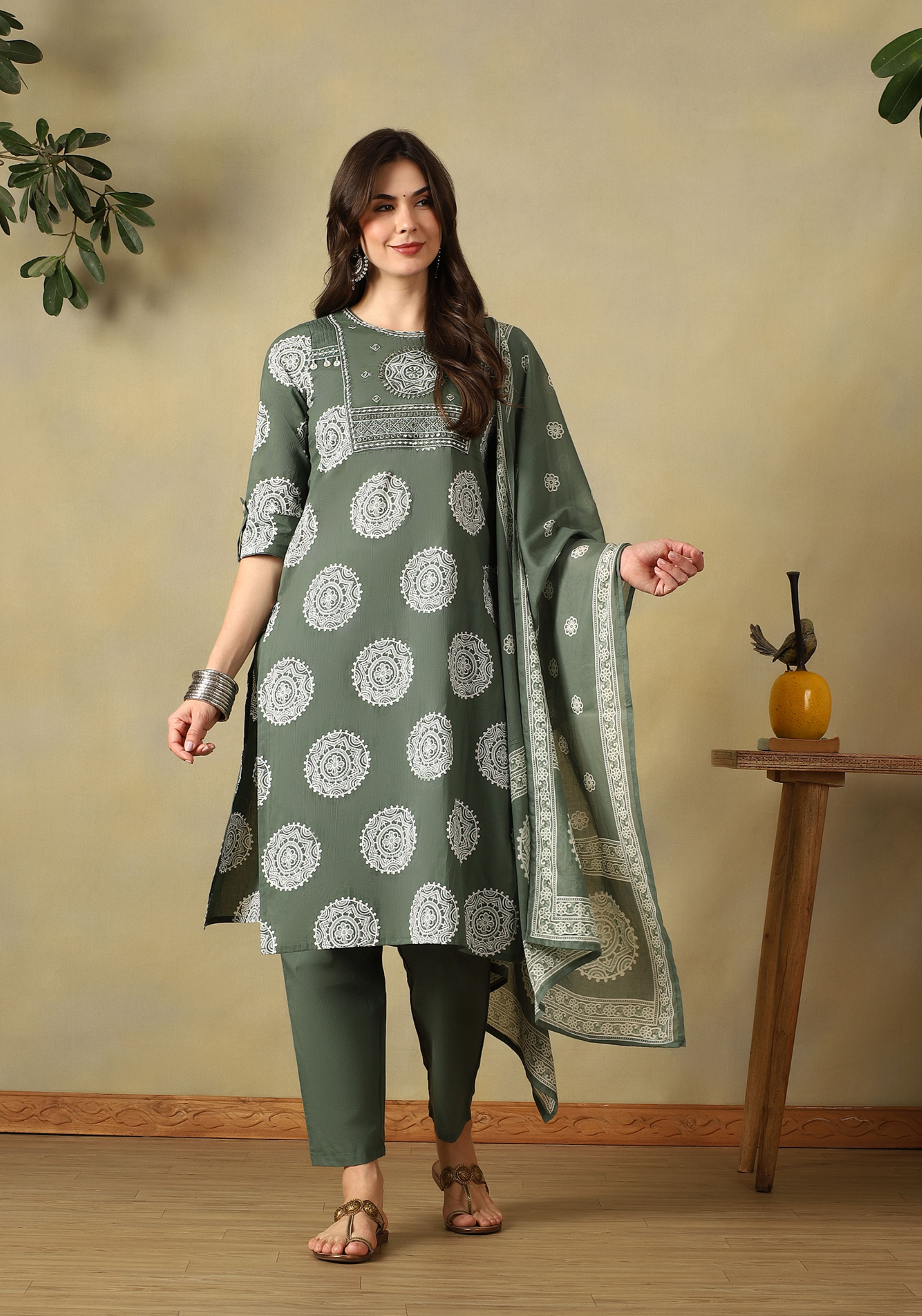 Olive Mandala Jiya Straight Suit Set