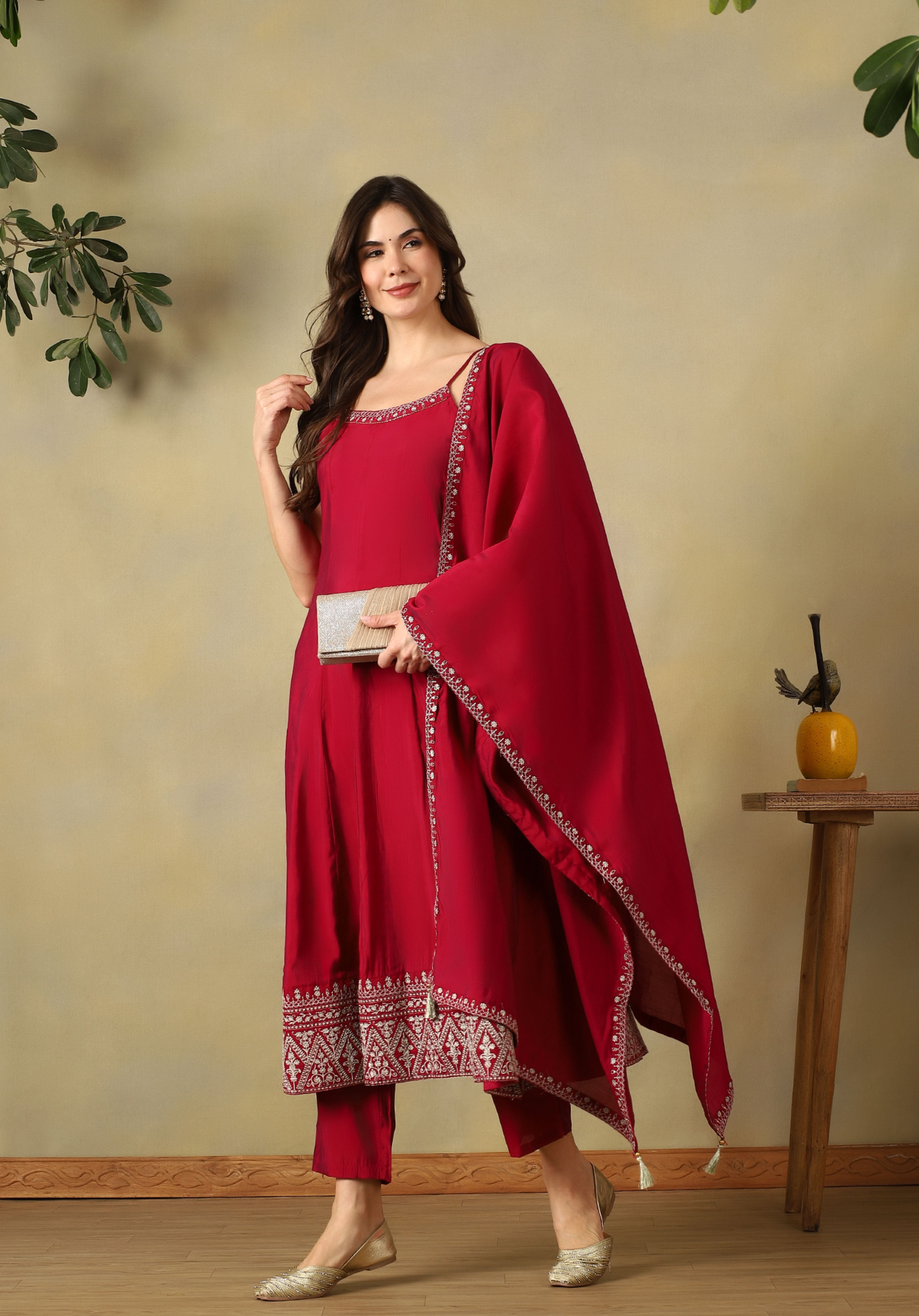Crimson Red Nayantara Anarkali Suit Set