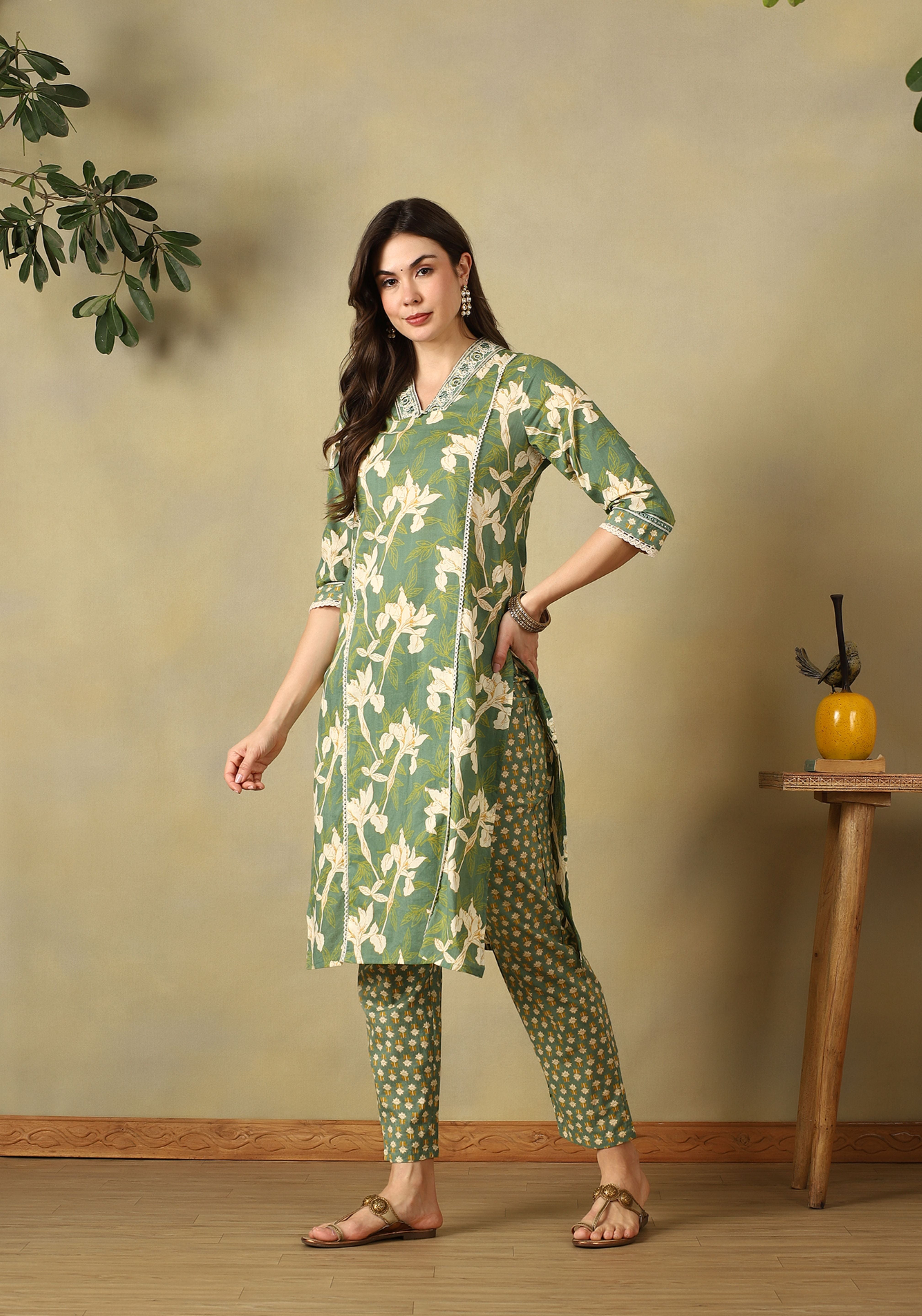 Green Shanvi Straight Suit Set