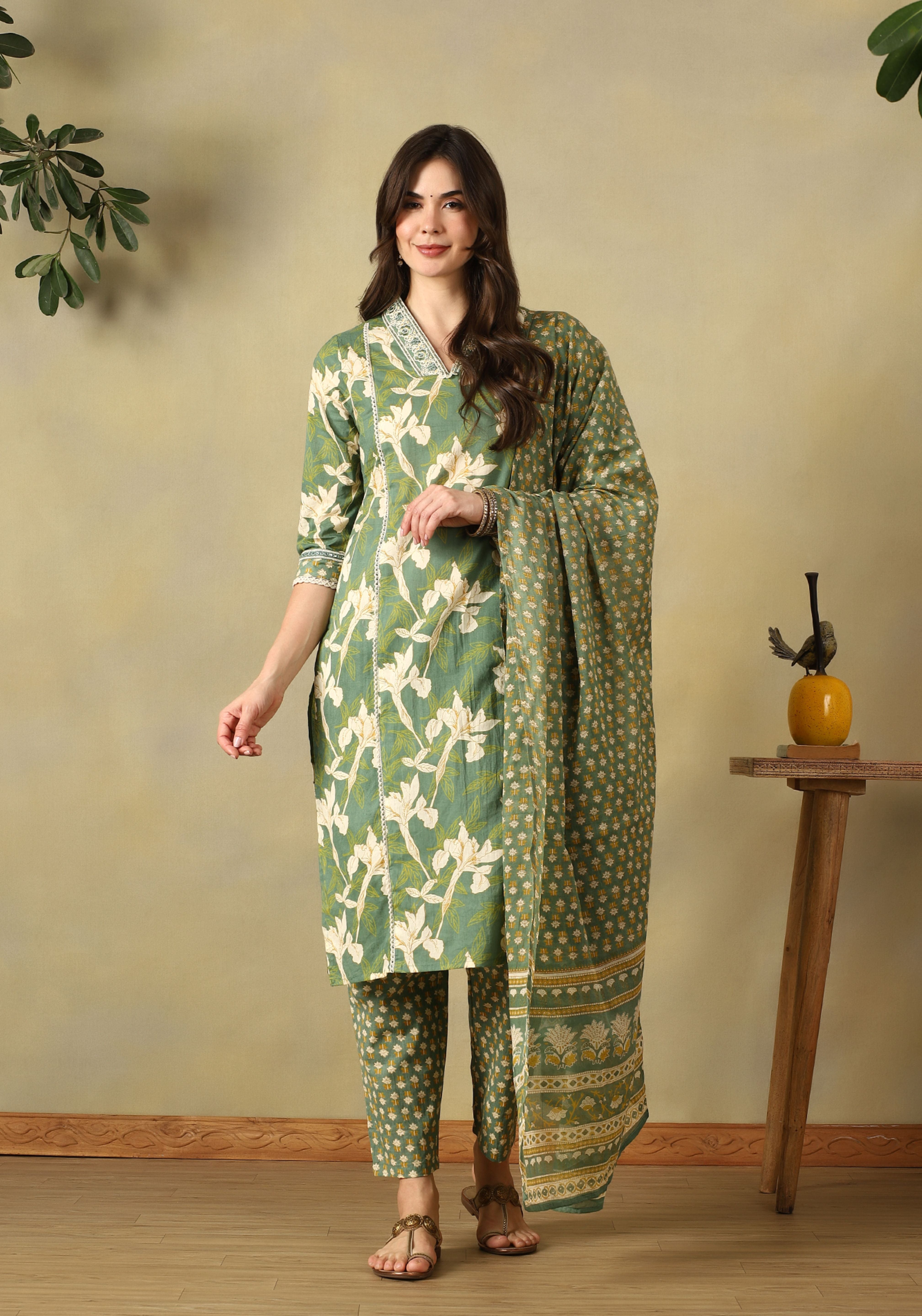 Green Shanvi Straight Suit Set
