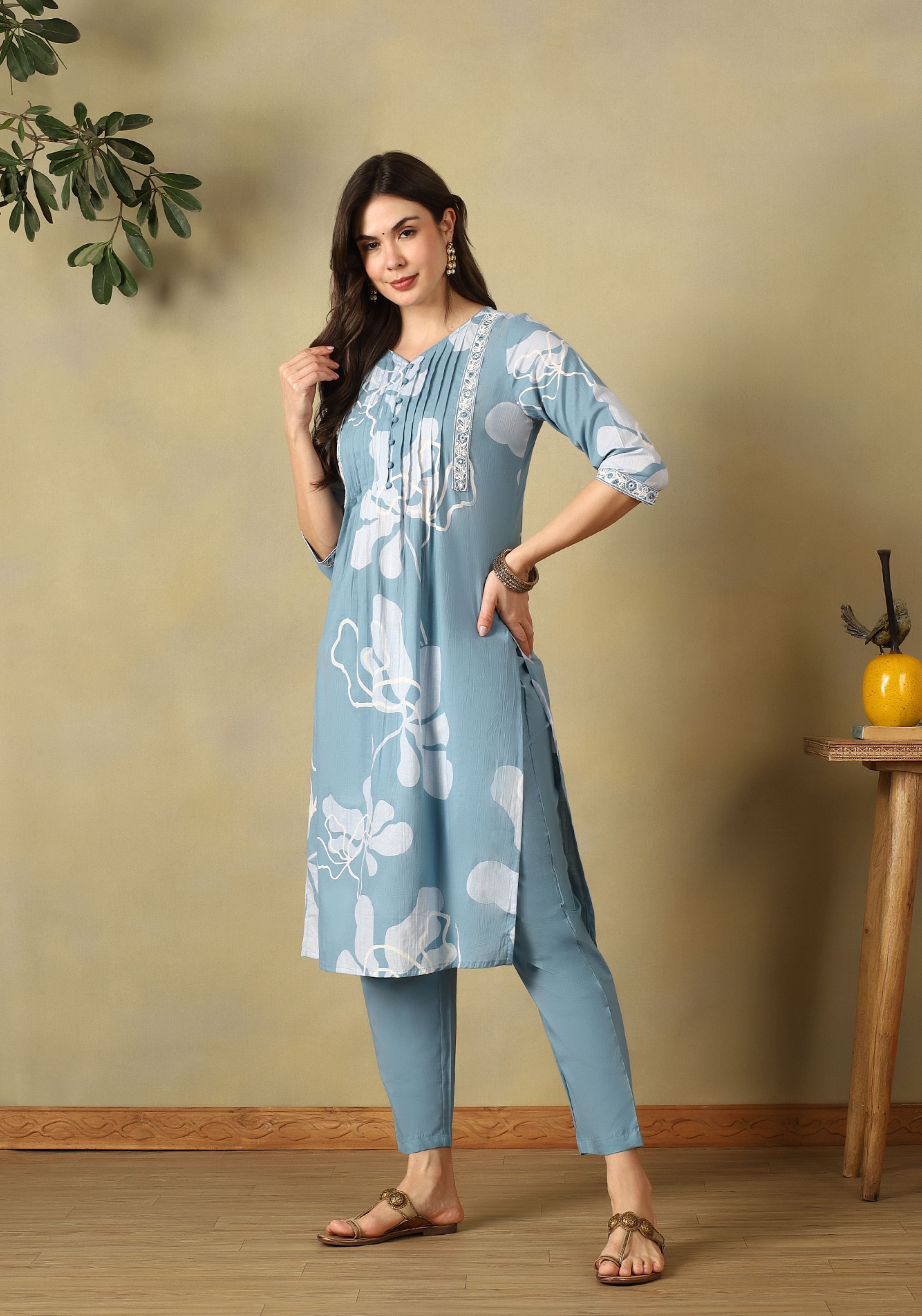 Teal Diya Straight Suit Set