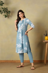 Teal Diya Straight Suit Set
