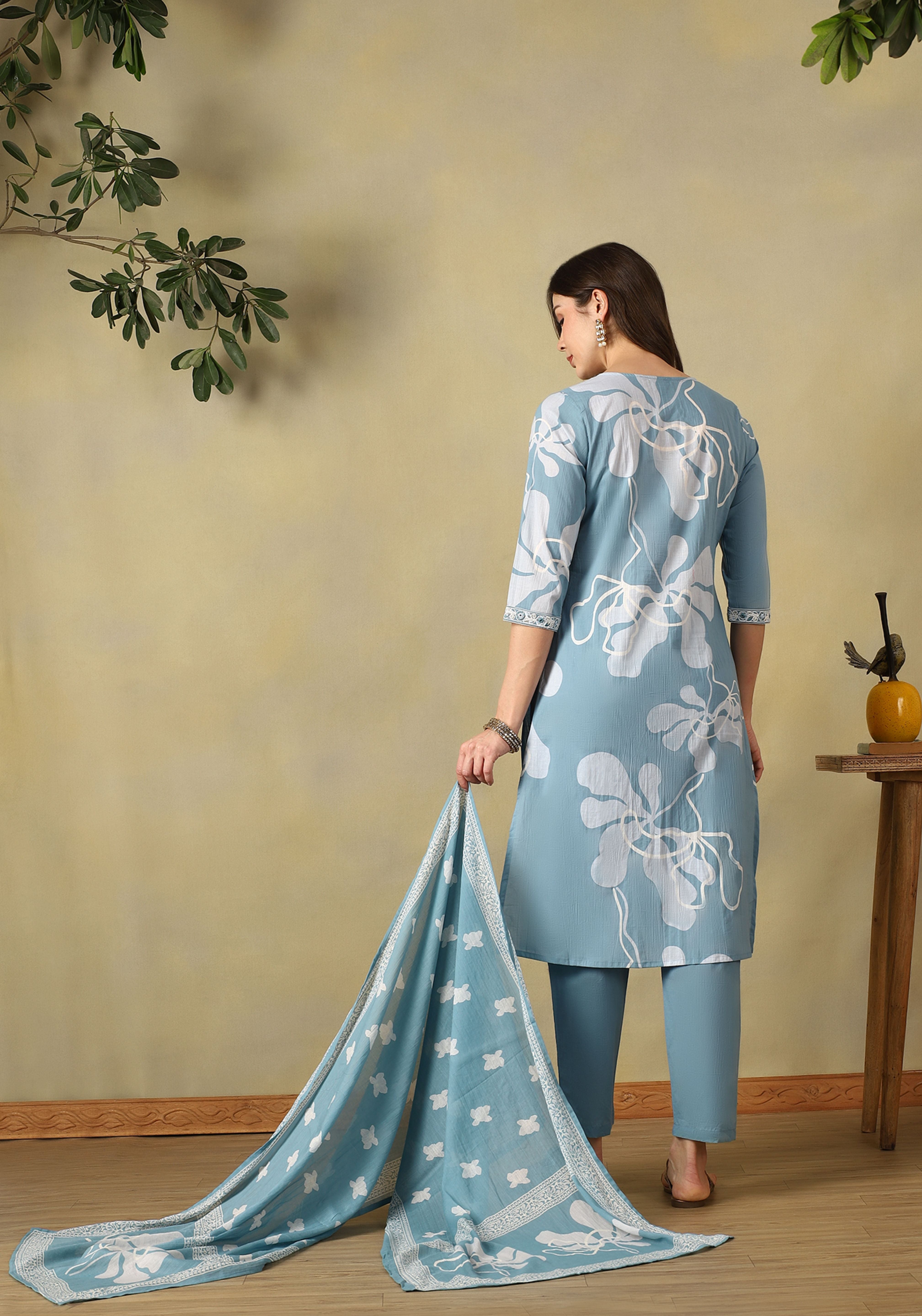 Teal Diya Straight Suit Set