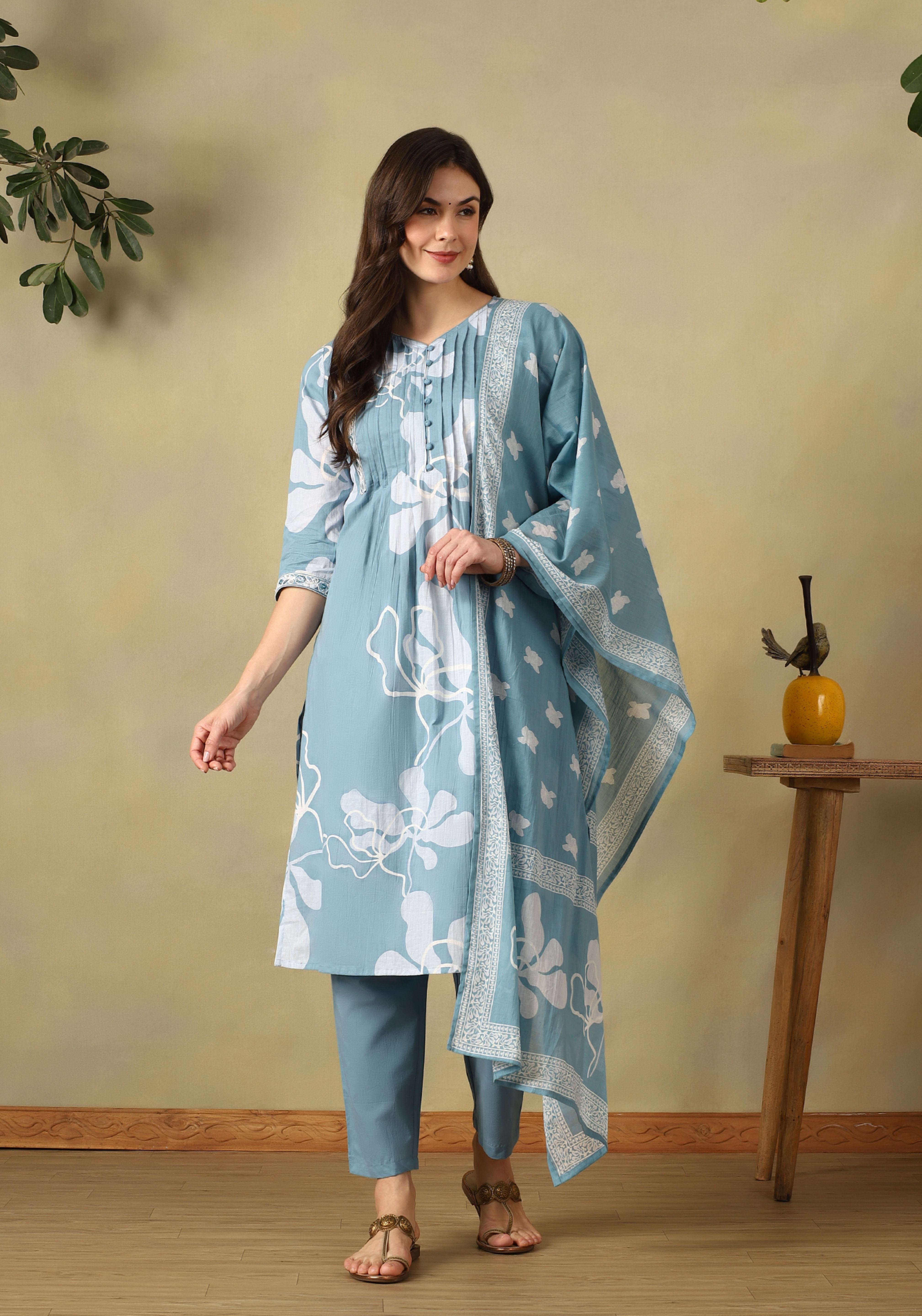 Teal Diya Straight Suit Set