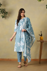 Teal Diya Straight Suit Set