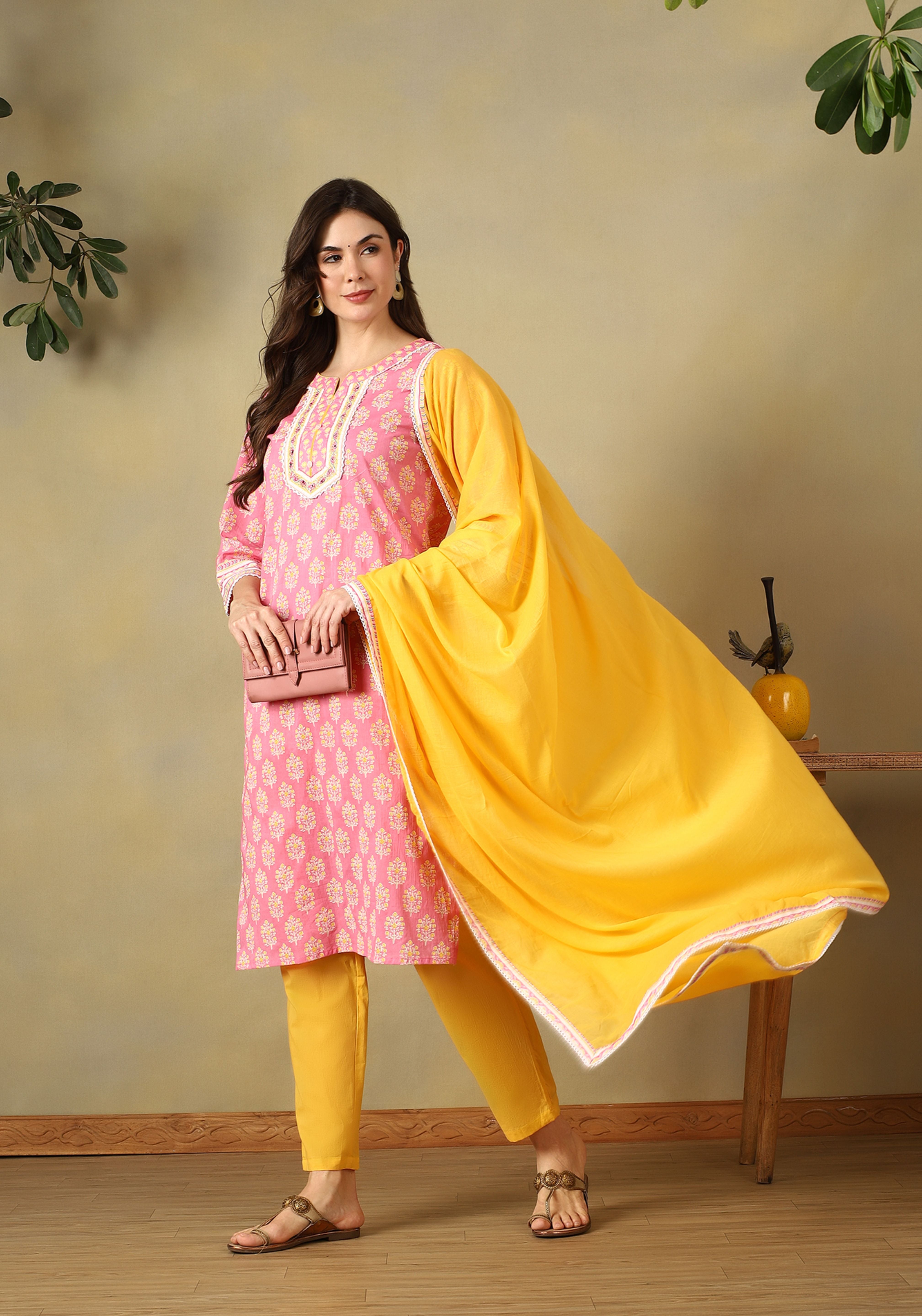 Pink Myra Straight Suit Set