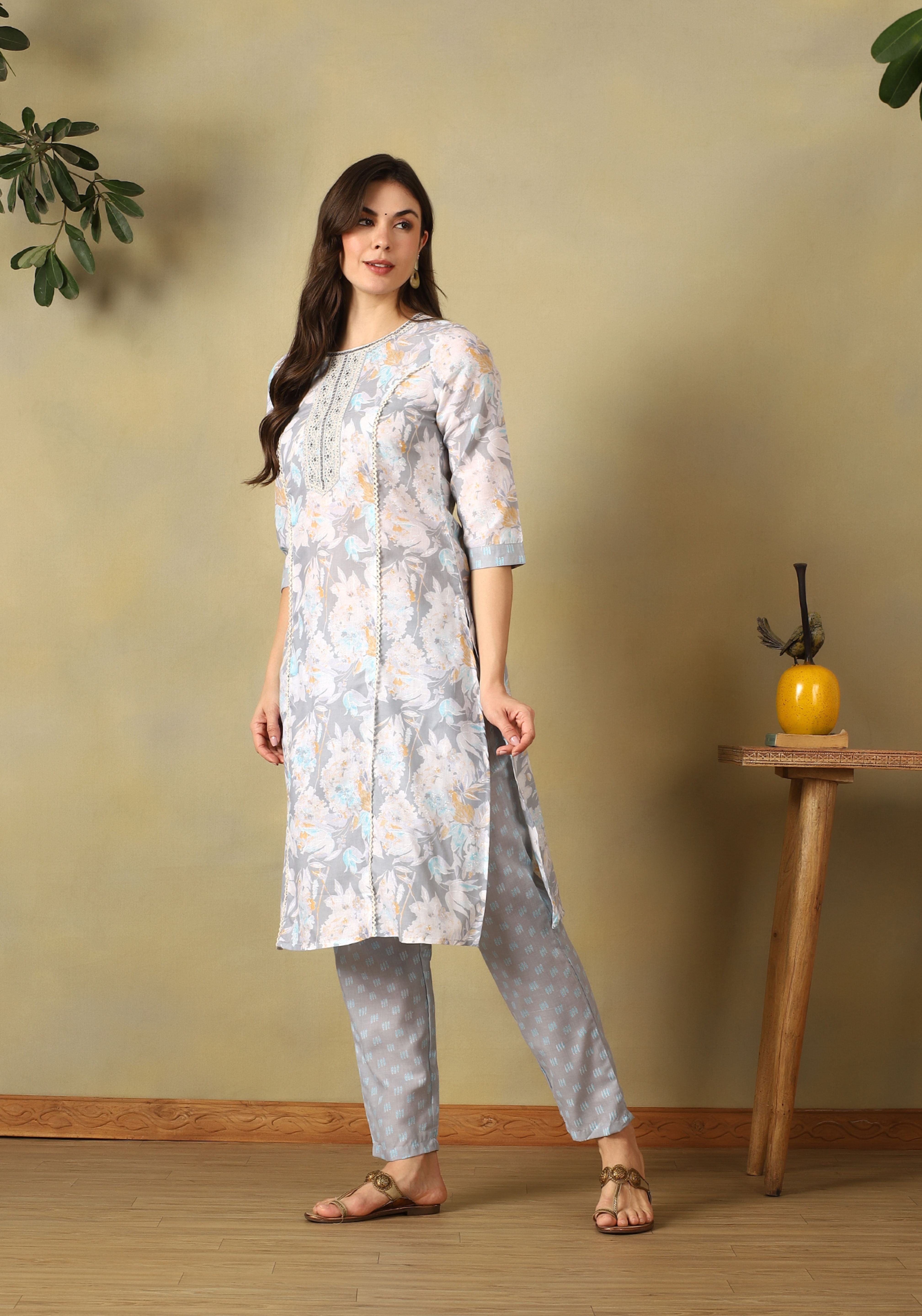 Powder Blue Avni Straight Suit Set