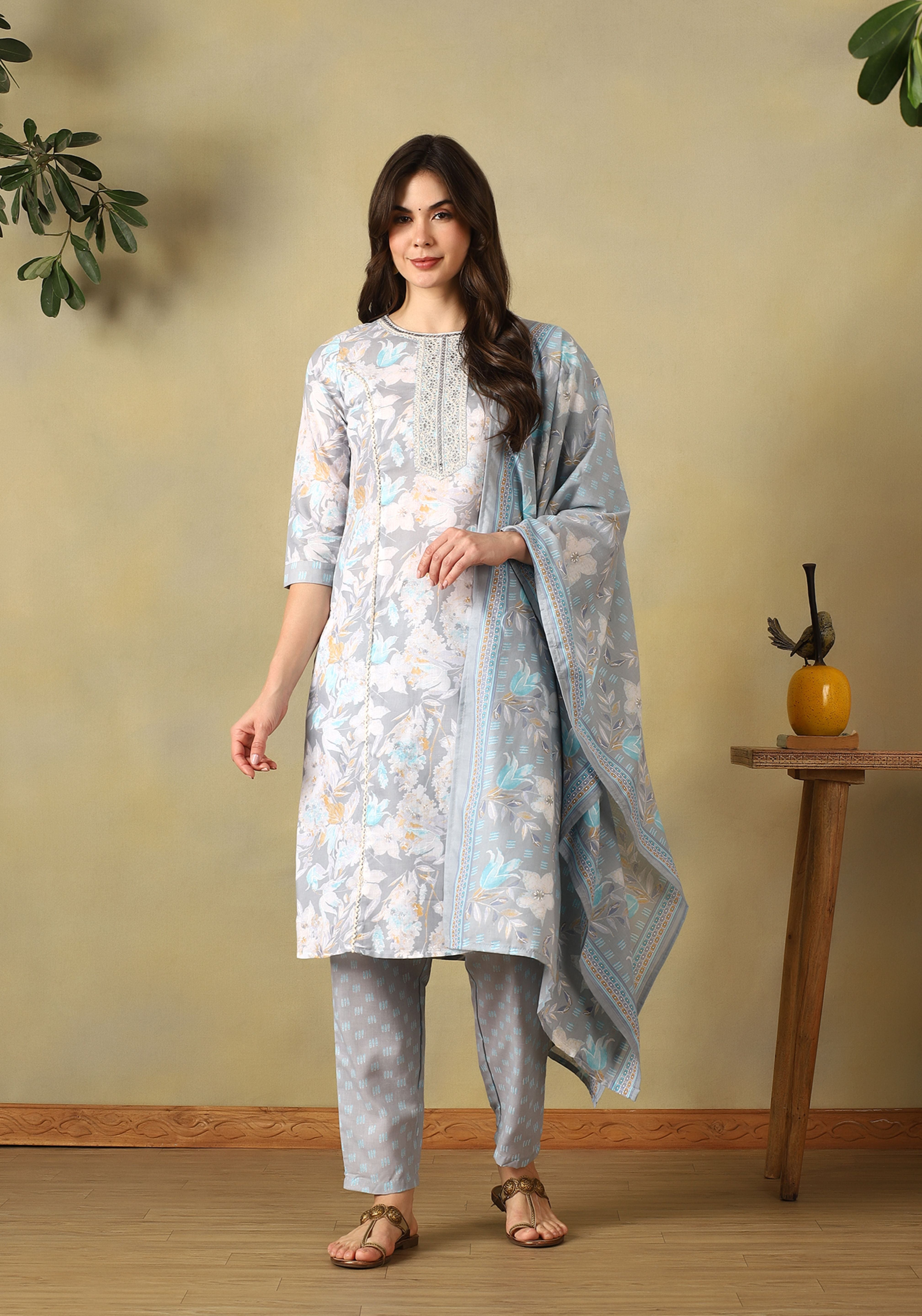 Powder Blue Avni Straight Suit Set