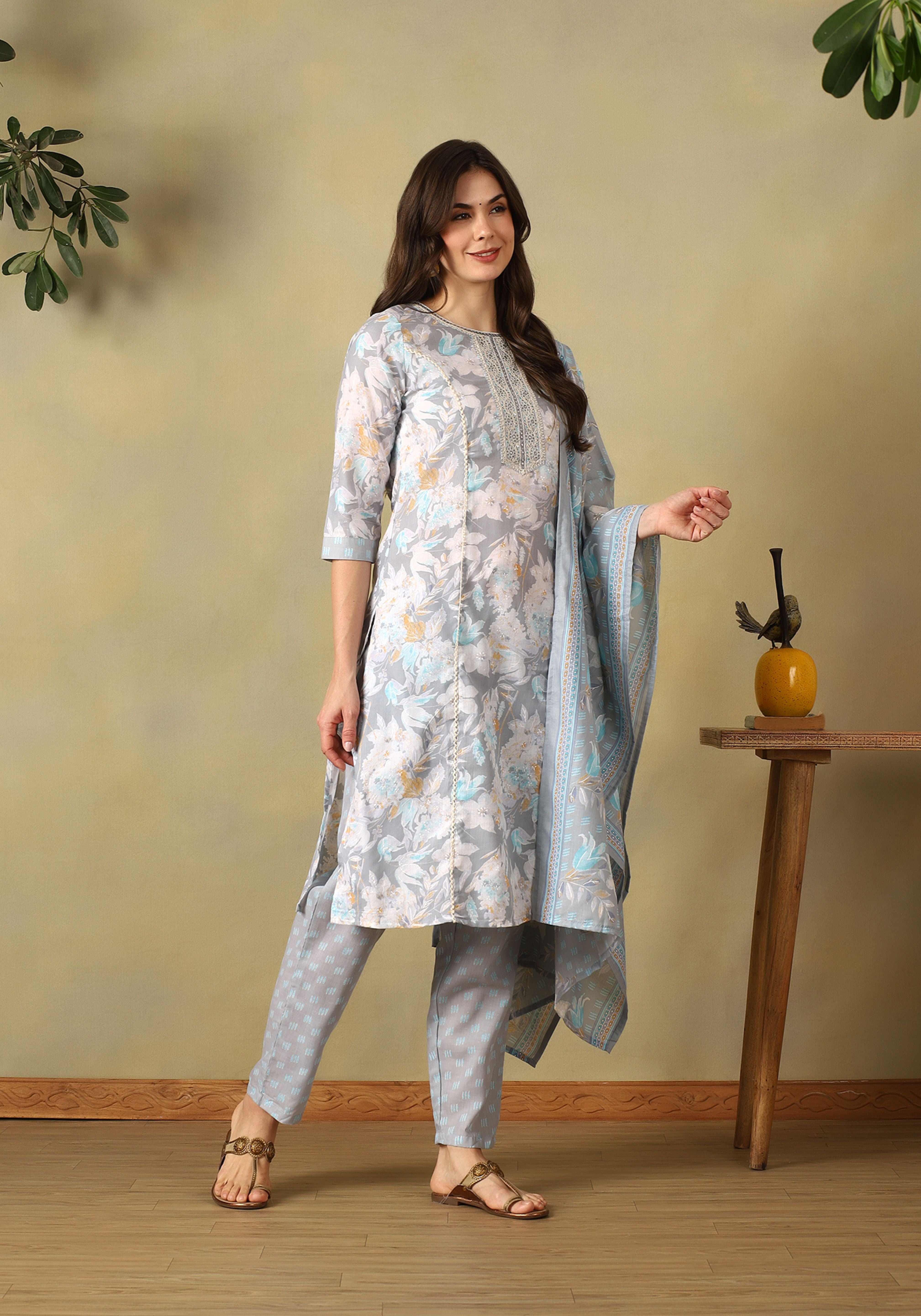Powder Blue Avni Straight Suit Set