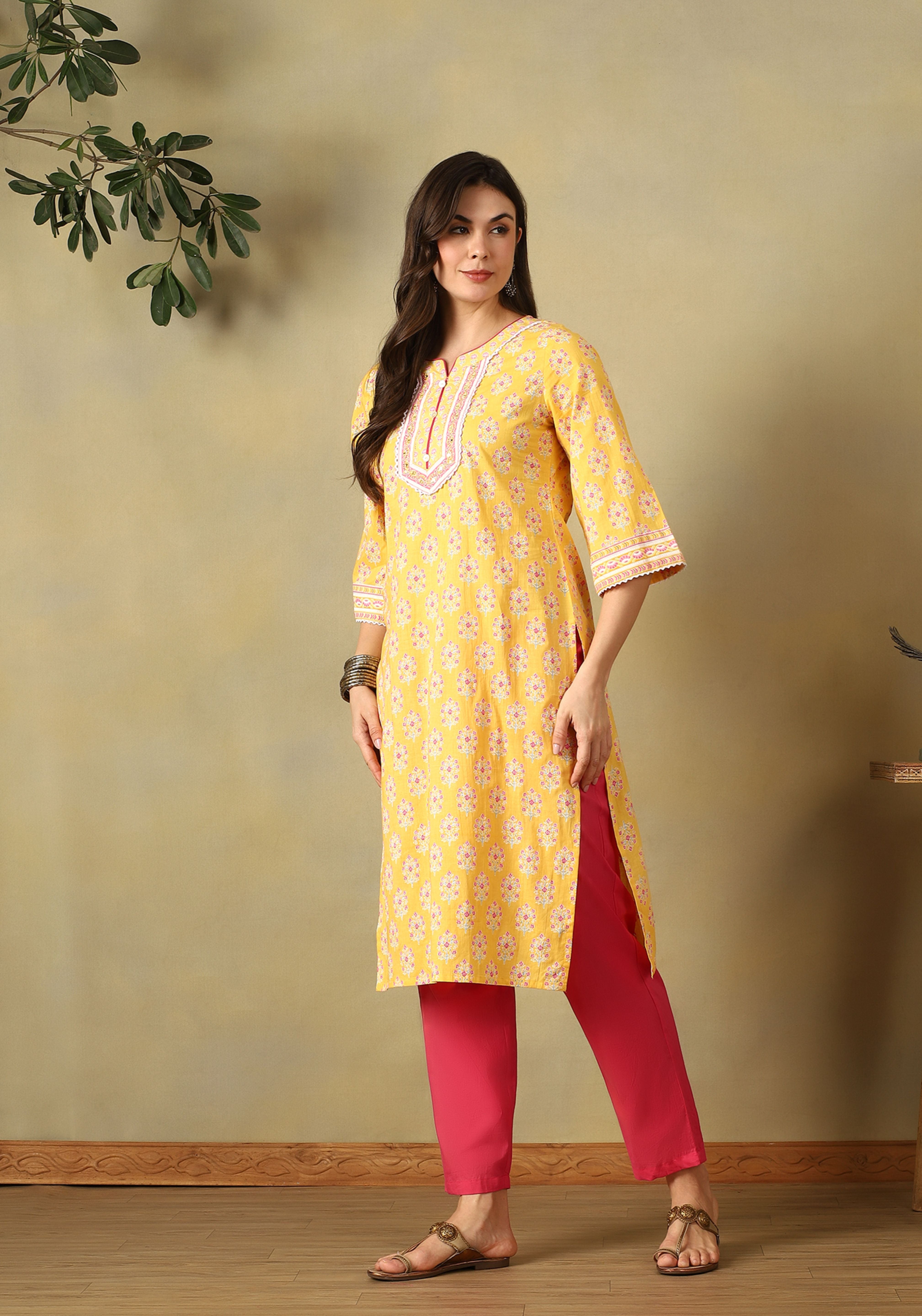 Yellow Kaira Straight Suit Set