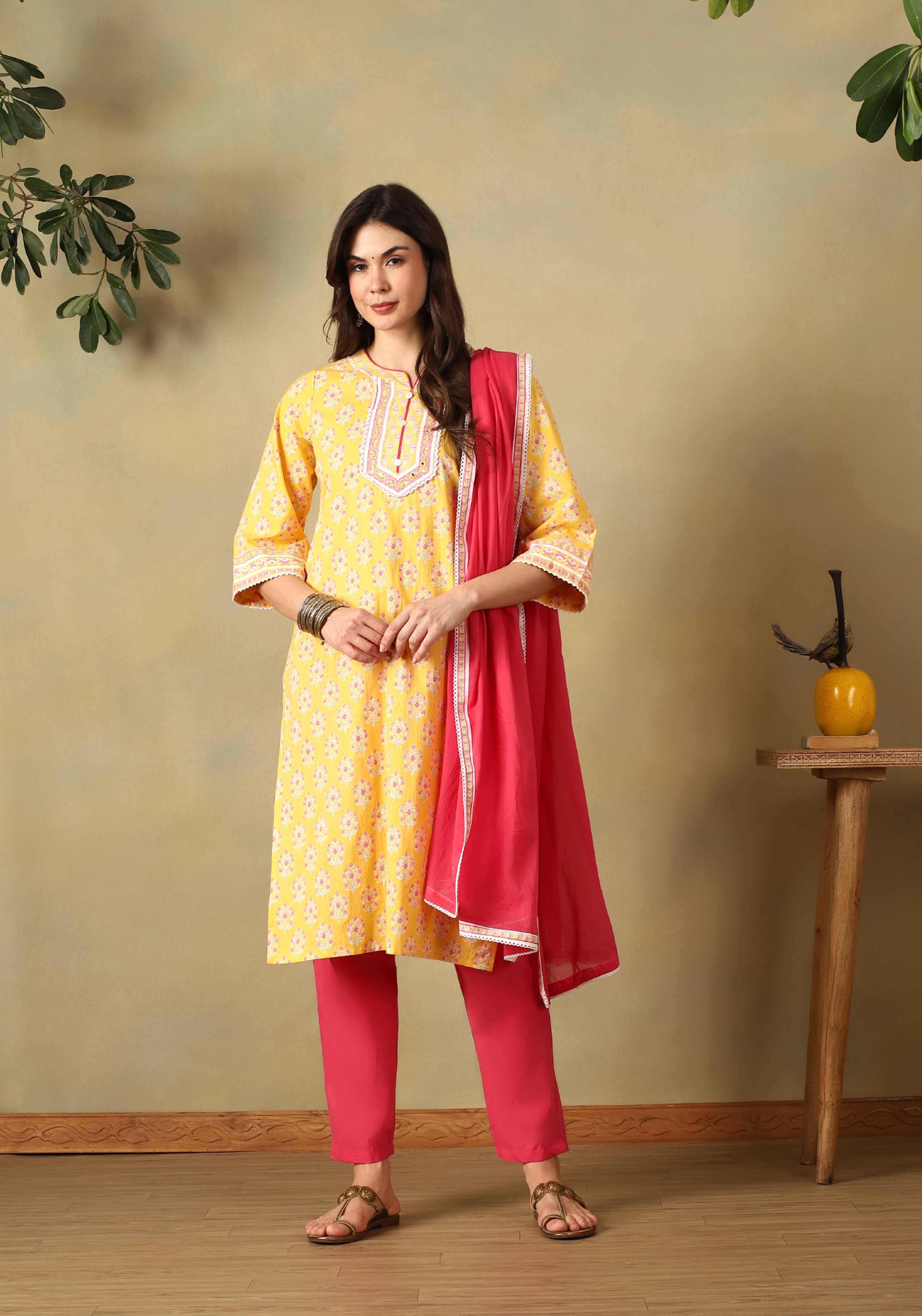 Yellow Kaira Straight Suit Set