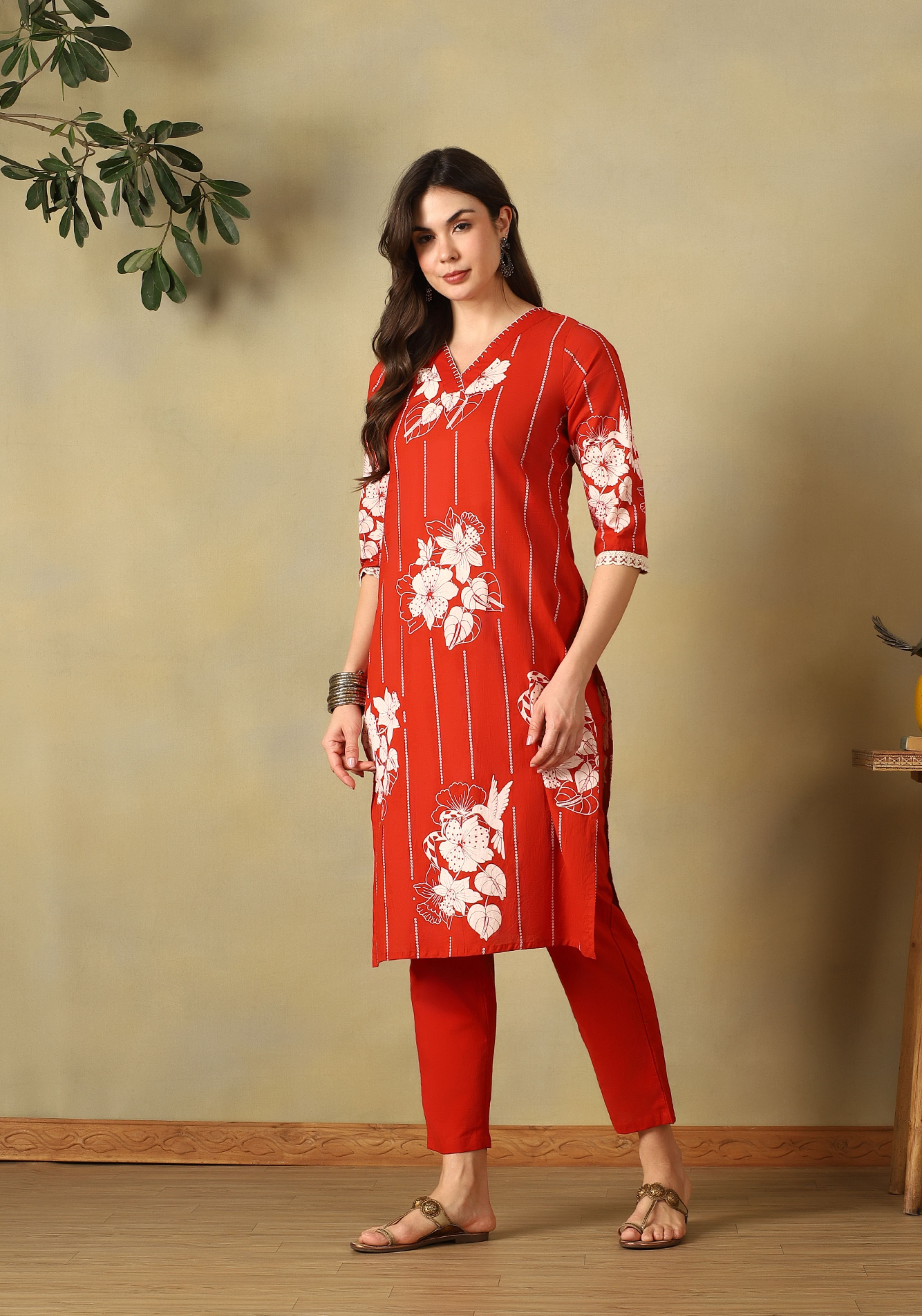 Orange Zoya Straight Suit Set