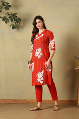 Orange Zoya Straight Suit Set