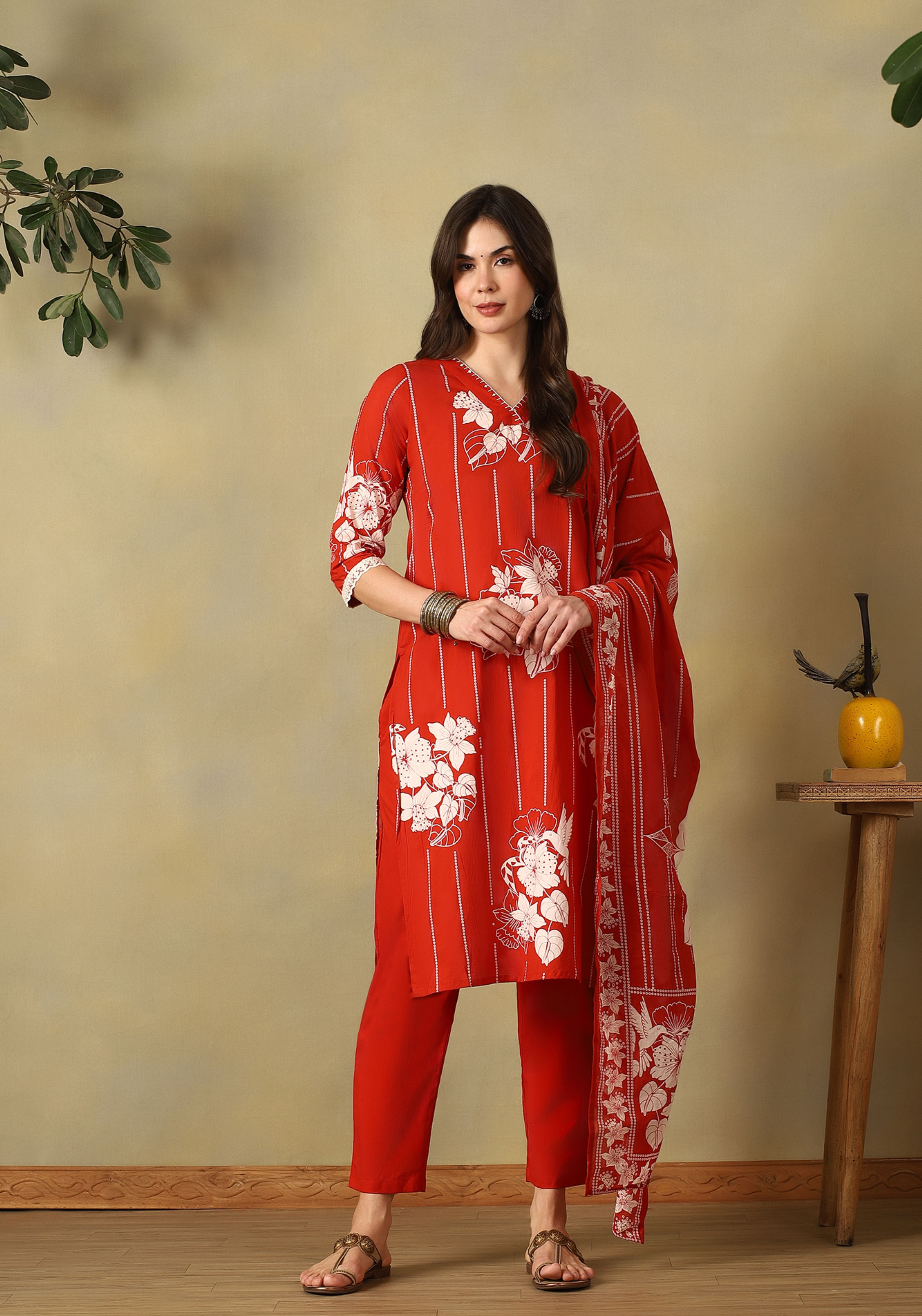 Orange Zoya Straight Suit Set