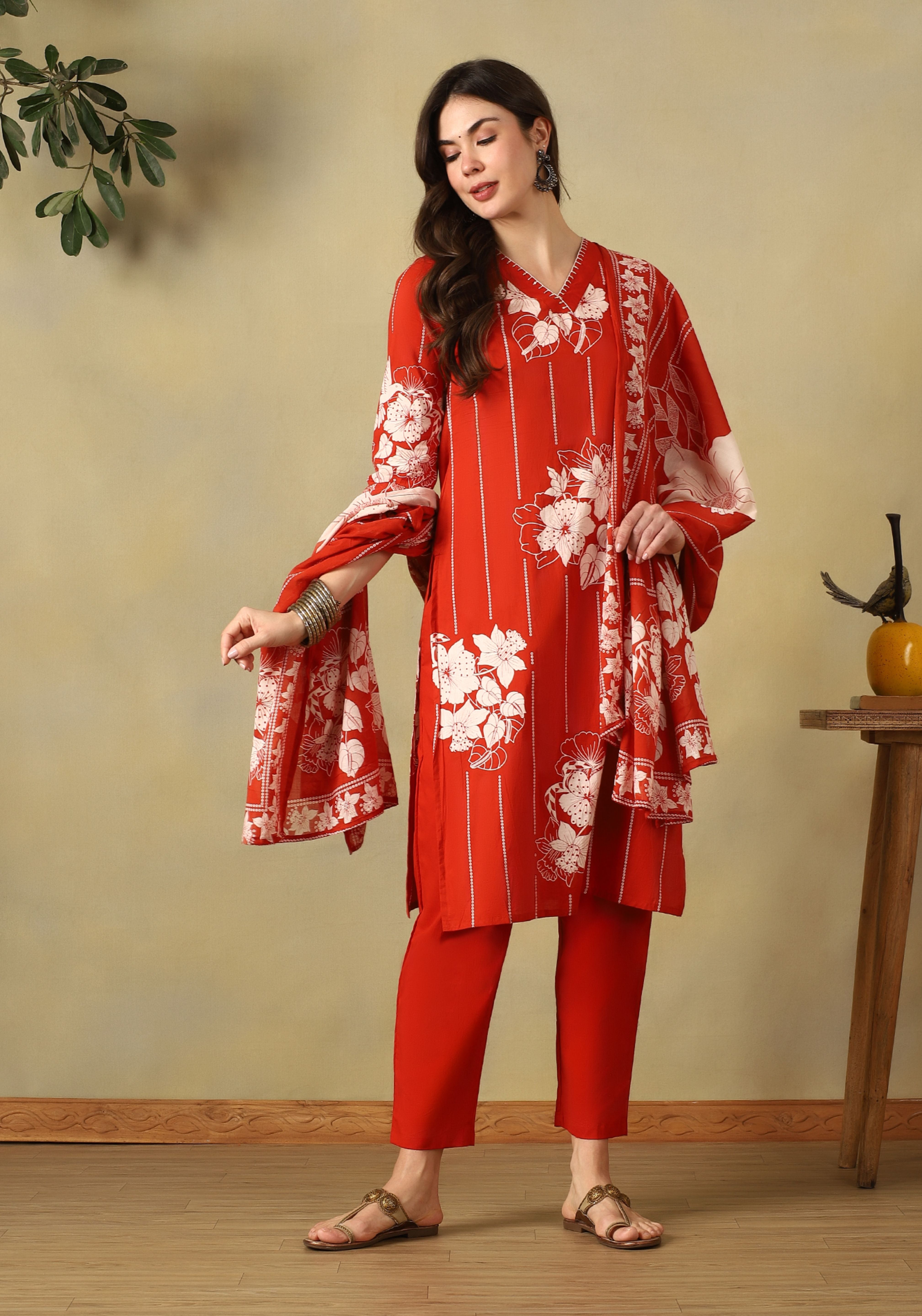 Orange Zoya Straight Suit Set