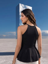 Noir Tie-Neck Peplum Halter Top