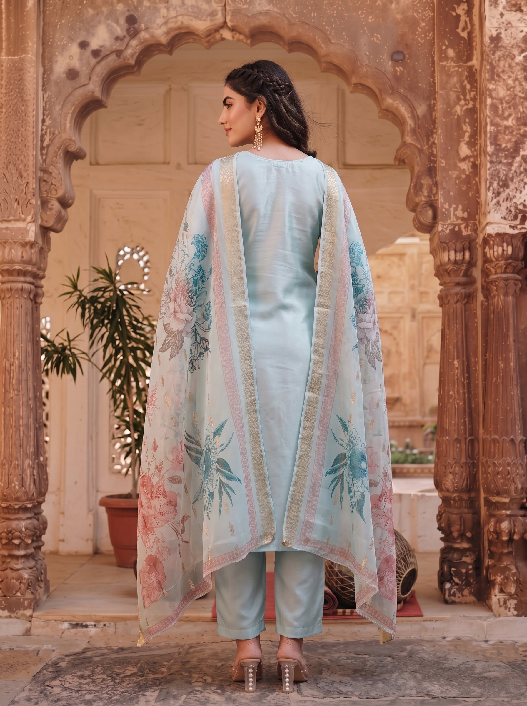 Powder Blue Bloom  Festive Kurta Set