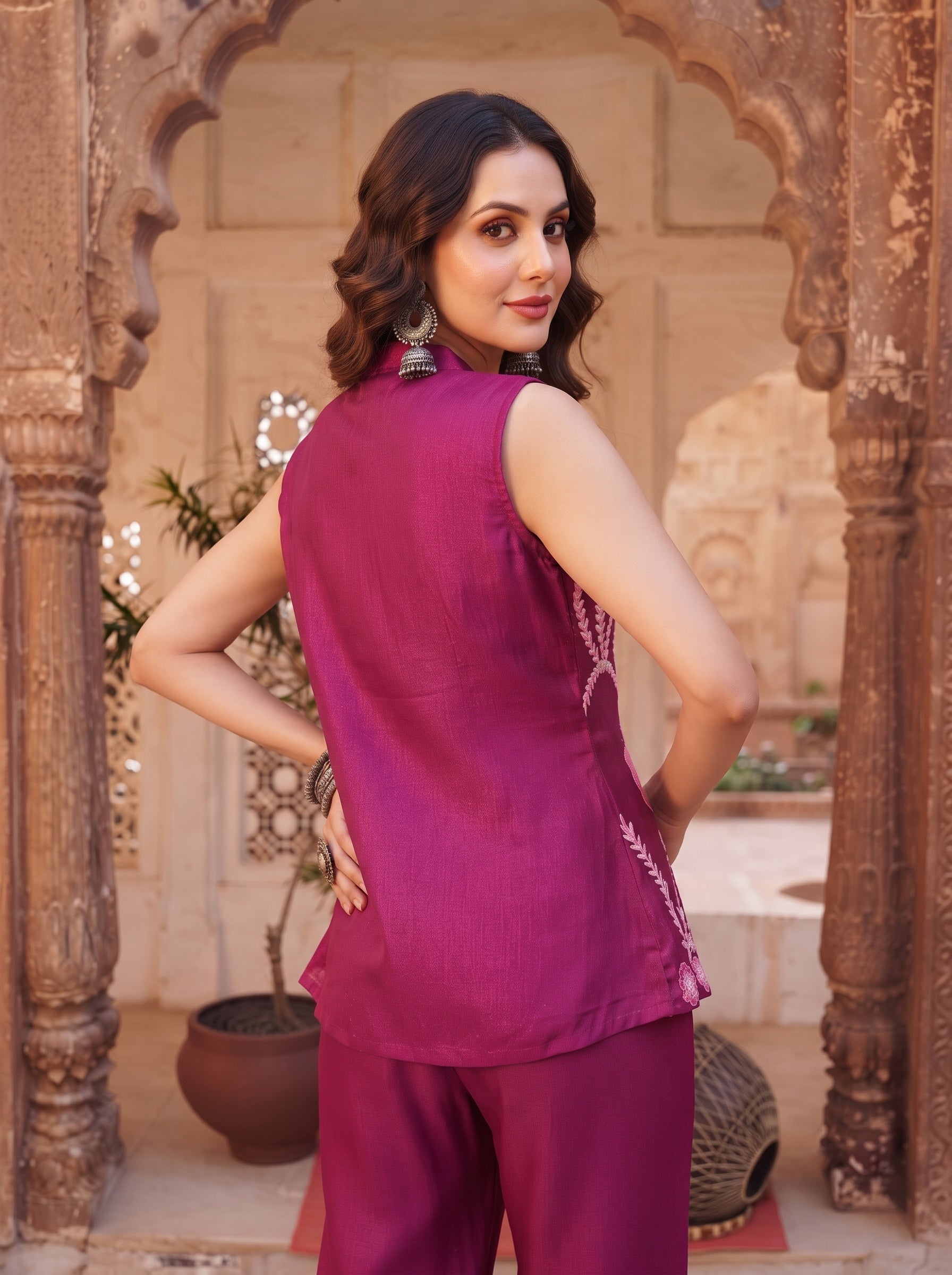 Magenta Embroidered Co-ord Set