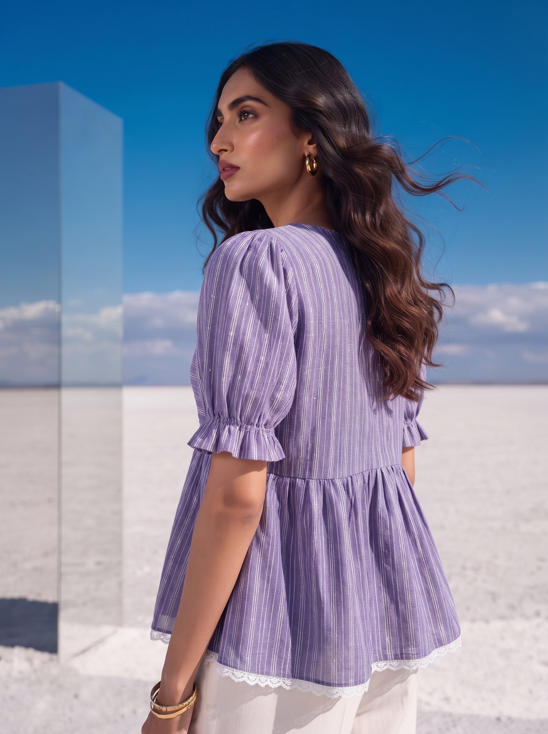 Amethyst Stripe Ruffle Top